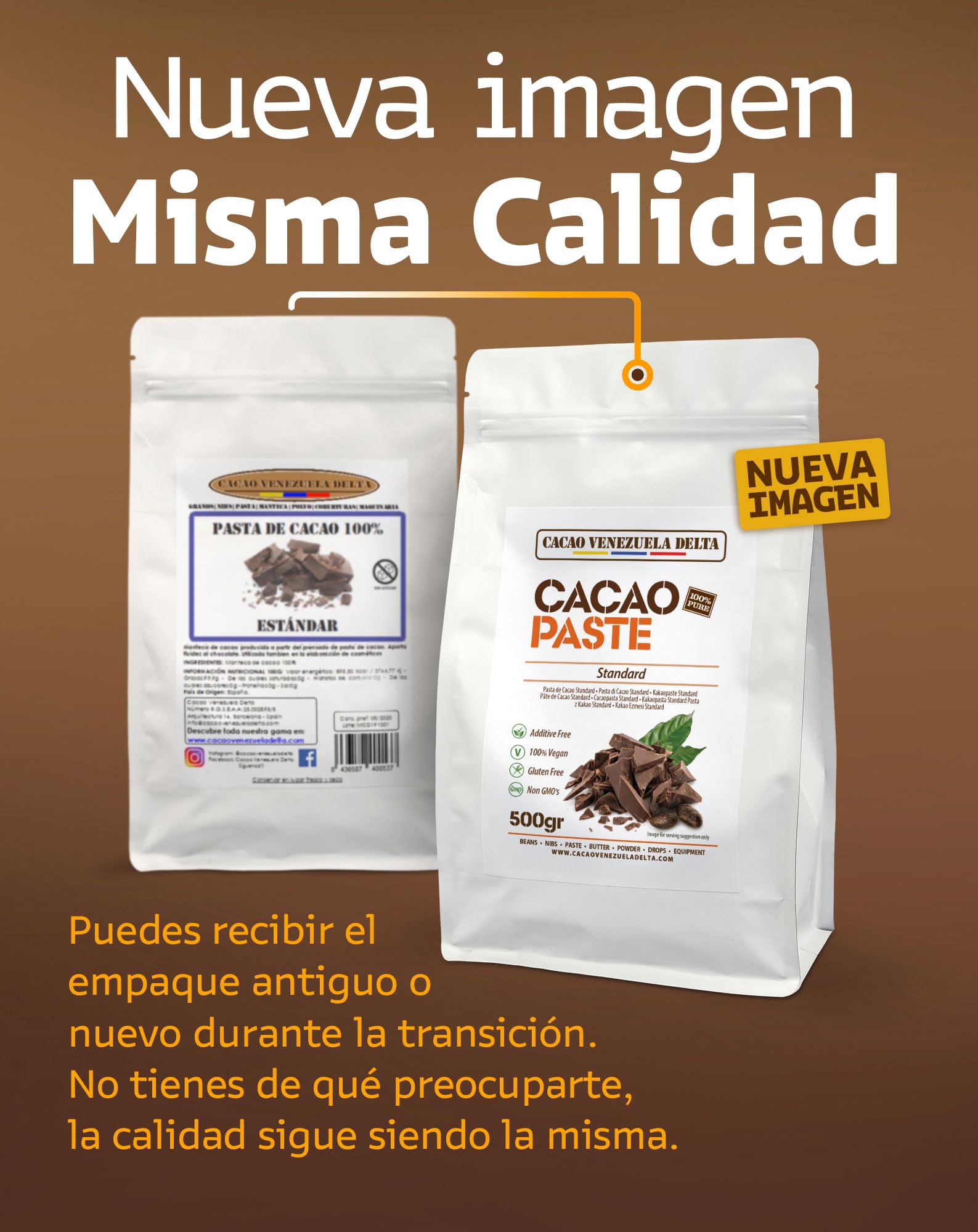 Cacao Venezuela Delta Pasta De Cacao Pura Ceremonial 1.5 Kg de Origen Venezuela - Chocolate Negro 100% Puro sin Azúcar para Fundir y Reposteria - Masa De Cacao Sin Gluten, Antioxidante, Vegano