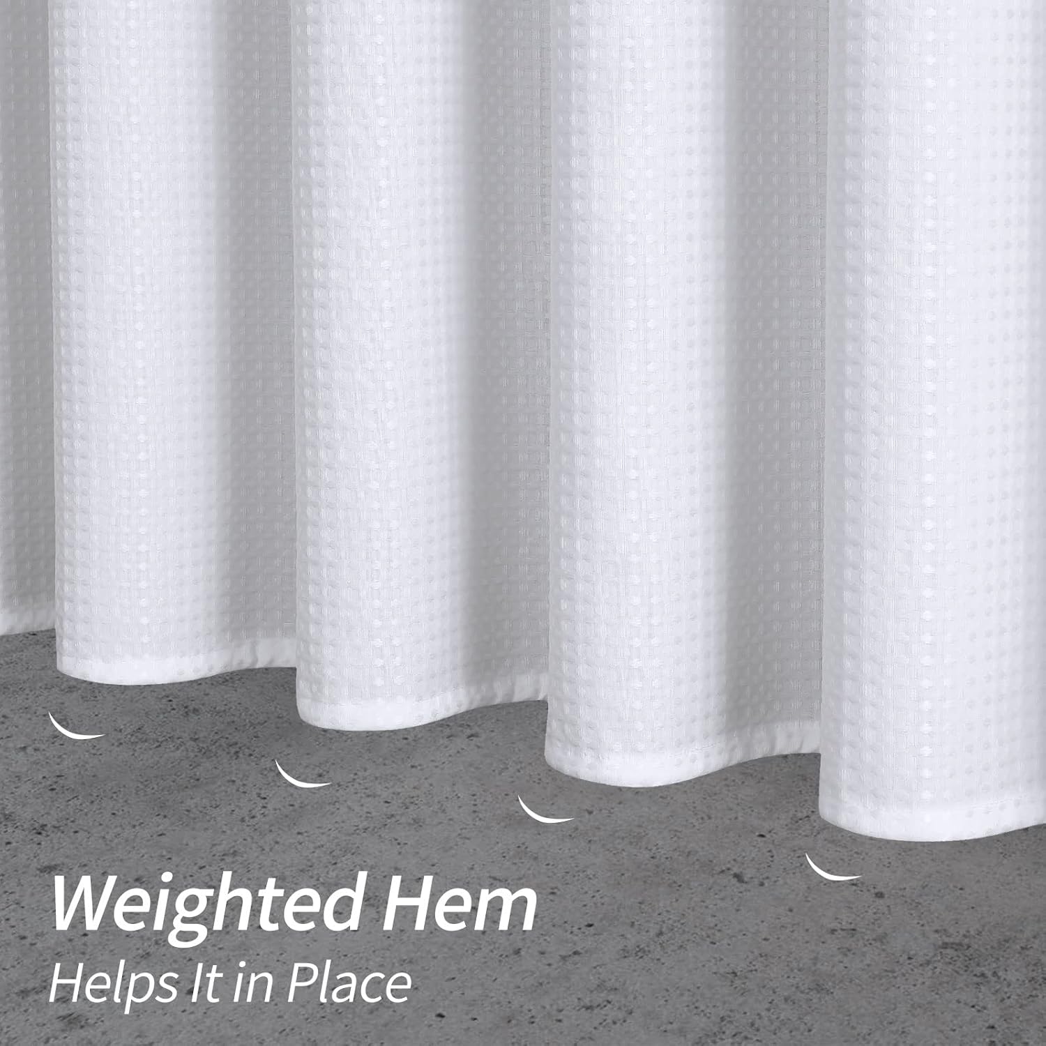 MitoVilla White Waffle Shower Curtain Sets with Hooks, Modern Metal Shower Curtain Rings for Bathroom Decor Accessories, Abstract Bath Curtian 72" W x 84" L, Set of 12 Rings