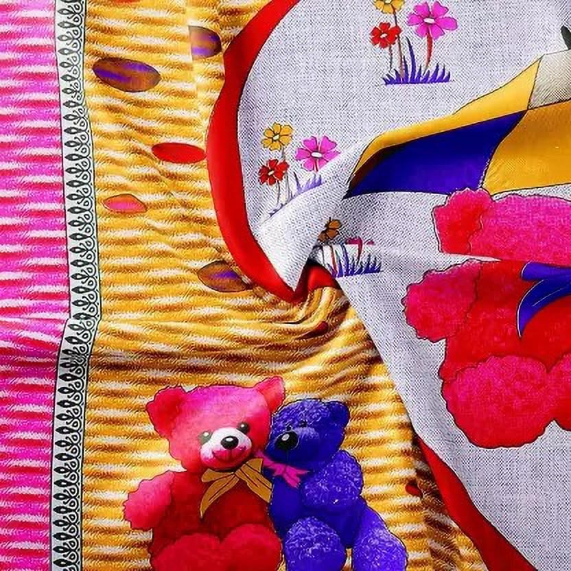 Image of Cotton Bedsheet (Pink, Double, Cartoon) - Cute Cartoon Print, Soft and Comfortable Cotton Fabric, Perfect for Kids and Family