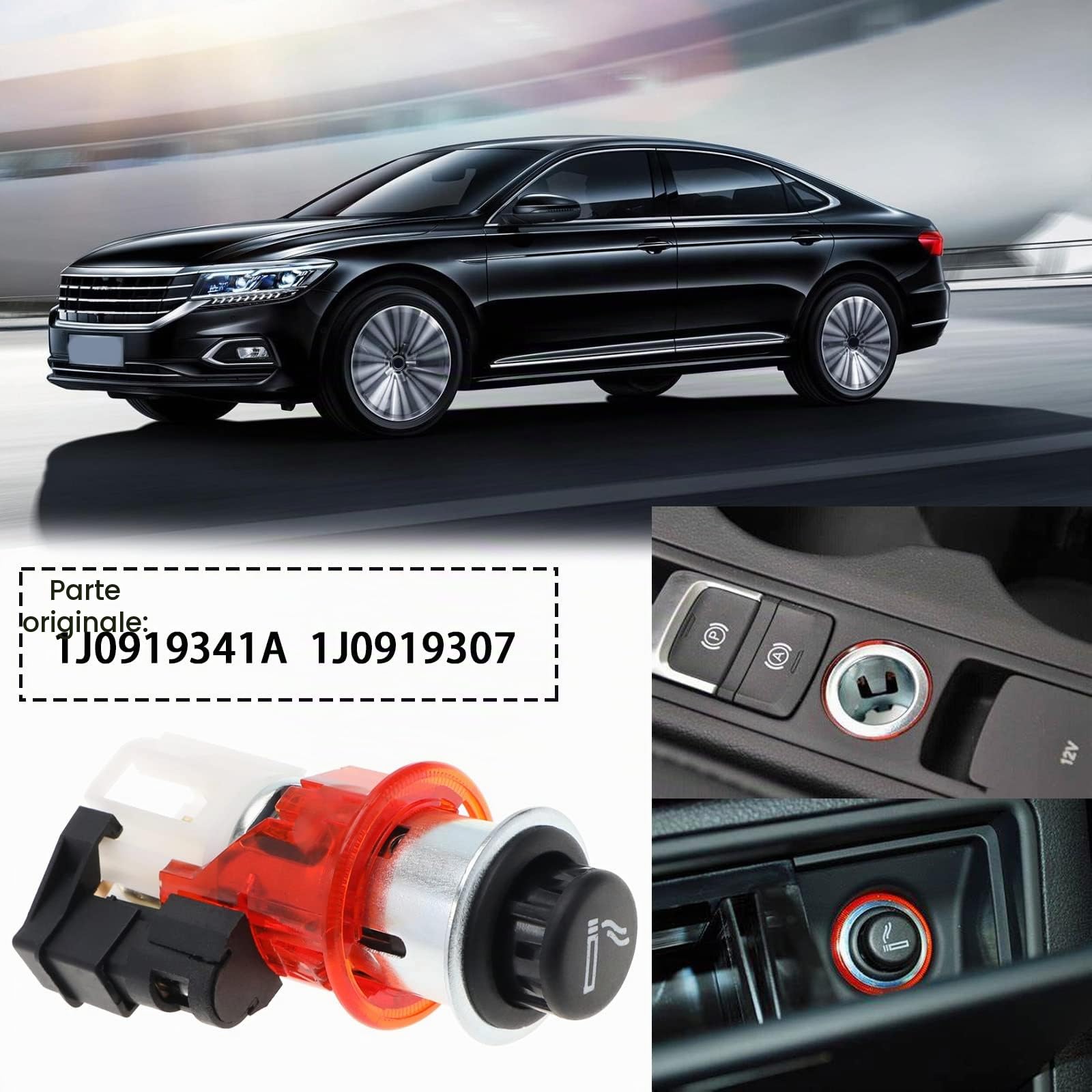 Sostituzione presa accendisigari 1J0919341A 1J0919307 1J09193079B9 Compatibile con elemento accendisigari Volkswagen