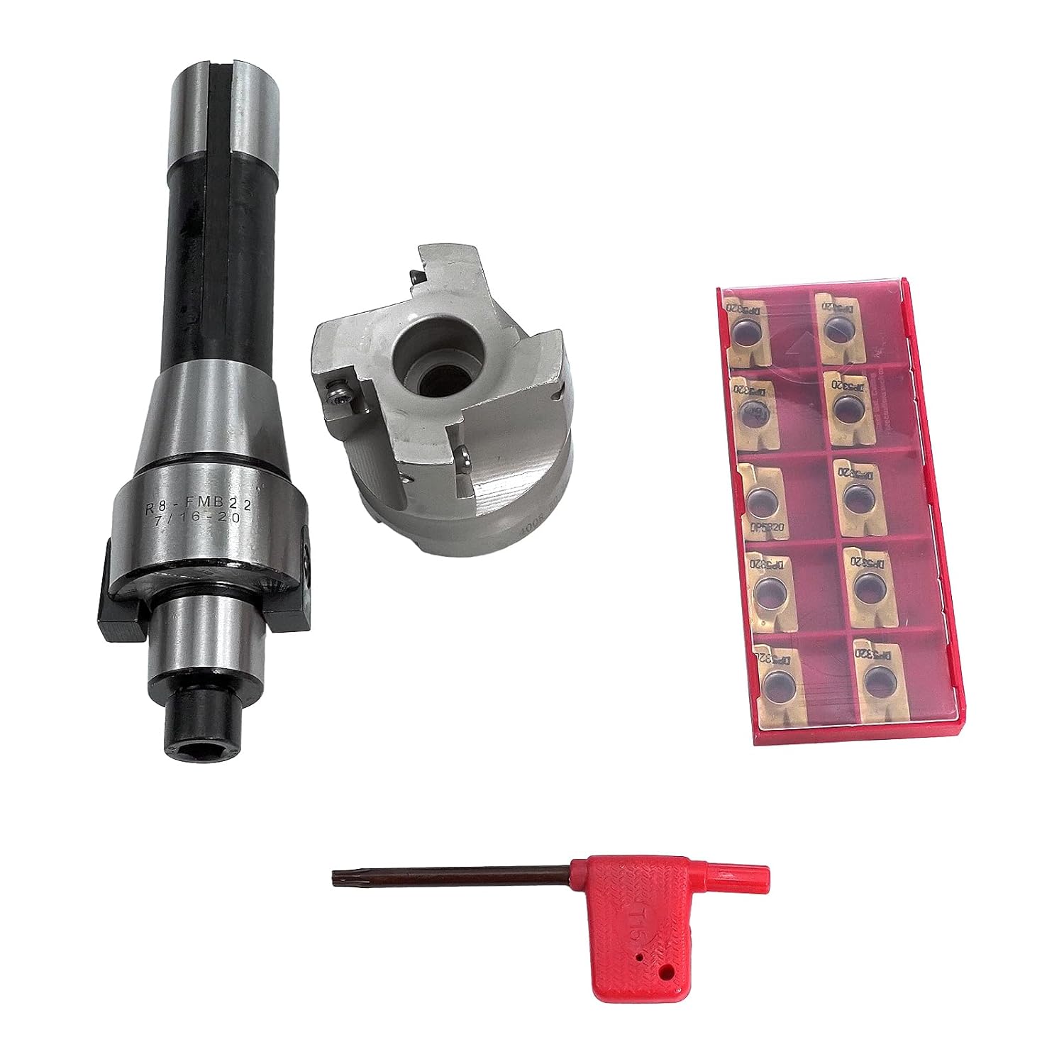 R8 FMB22 Shank Face Mill Arbor 7/16 Straight Shank Arbor 400R Face End Mill Cutter with 10Pcs APMT1604 Carbide Inserts (Outer Diameter of Cutter Head 50)