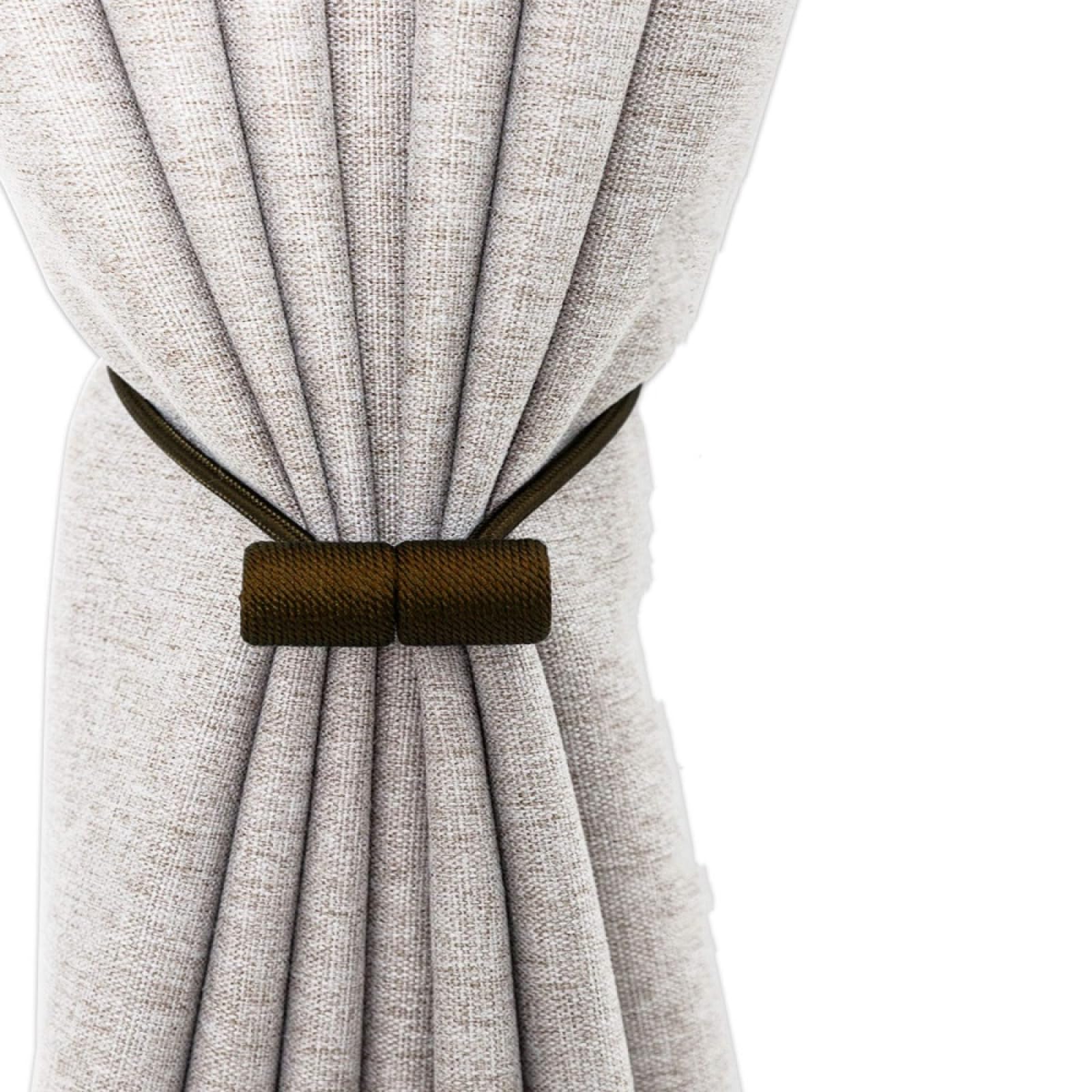 Alzapaños magnéticos para cortinas caídas | Sujeción firme con 2 pinzas decorativas café