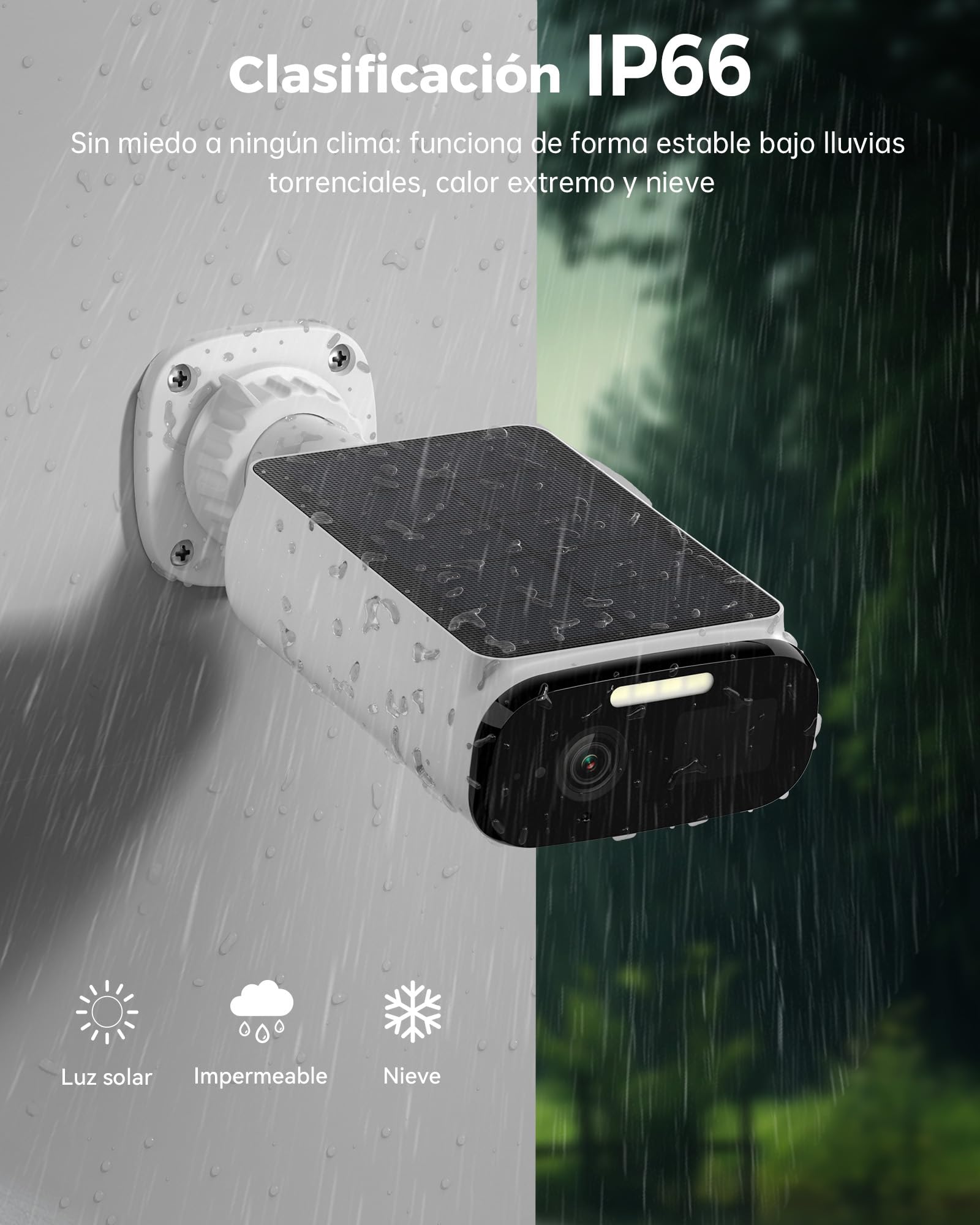 WOOX Camara Vigilancia WiFi Exterior Solar 2K 3MP, Camara IP Seguridad sin Cables con Bateria, Ángulo Amplio de 130°, Visión Nocturna a Color, Detección Humana, IP66, Compatible con Alexa y Google