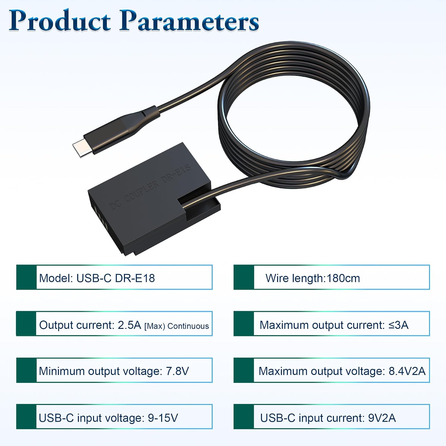 DR-E18 Coupler Dummy Battery to USB Type-C | For Canon EOS R50，R50V，R8，R10 R100 RP 77D 200D II 250D 750D 760D 800D 850D T6s T7i T8i SL2 SL3 8000D 9000D