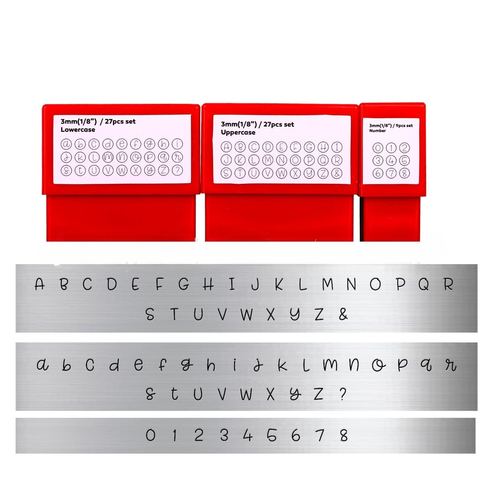 Poinçon Lettre Metal Kit d'estampage en métal avec lettres et chiffres, 3mm, timbres acier, bijoux, bricolage, nom, Logo, ensemble de poinçonnage, cuir, argent, or, perforateur(3mm lowercase set)