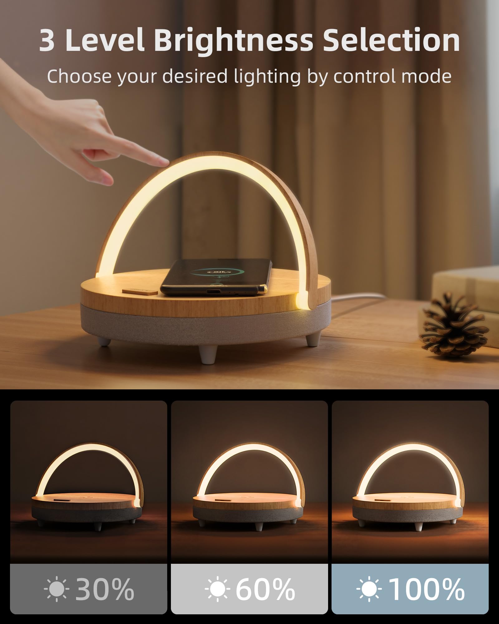 EZVALO Regalos de cumpleaños para mujeres, lámpara de mesa de música con cargador inalámbrico, lámpara de noche táctil 4 en 1, altavoz Bluetooth, soporte para teléfono, luces LED regulables de noche