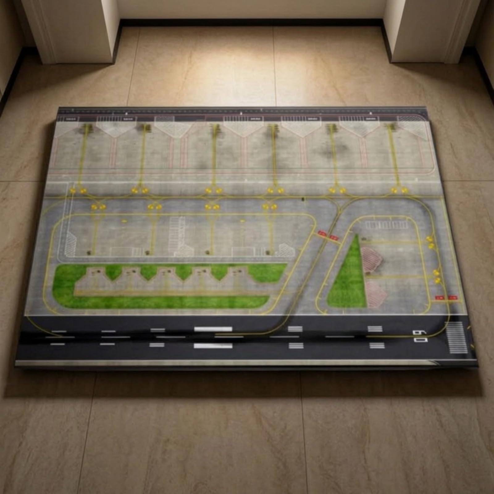 harayaa Supporto Base Aeroporto in Legno con Layout di Pista E Segnaletica Orizzontale Stampata E Aree Verdi Curate per Diorama di Modellismo E Esposizione su Scrivania Adatta per Attività Ricreative