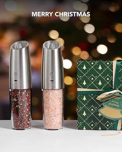 Miniatura 8 de FORLIM Gravity - Juego de molinillo eléctrico de sal y pimienta, juego de salero y pimienta automático recargable por USB con luz LED, grosor