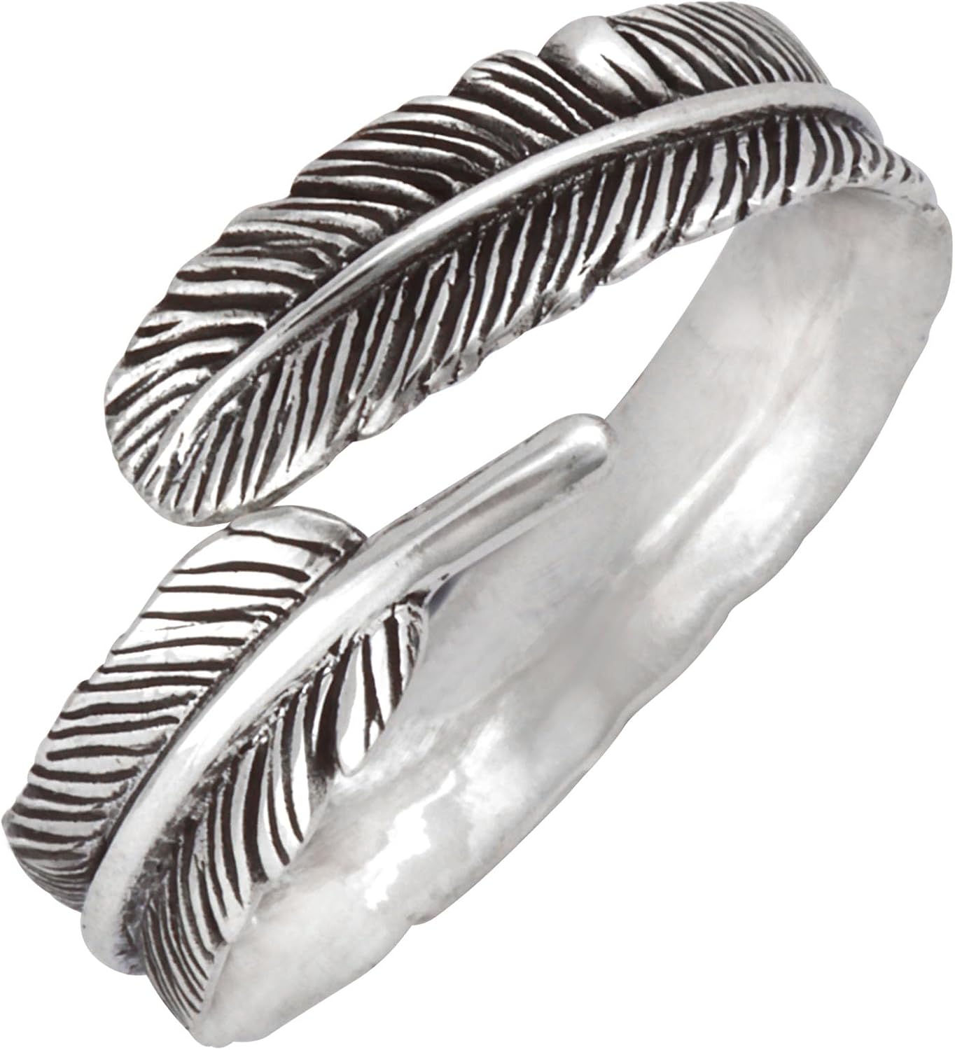 Silverly Sterling Silver Feather Ring - Leaf 925 Silver Rings for Women - Adjustable Wrap Band Promise Band - Wraparound Sterling Silver Thumb Rings for Women