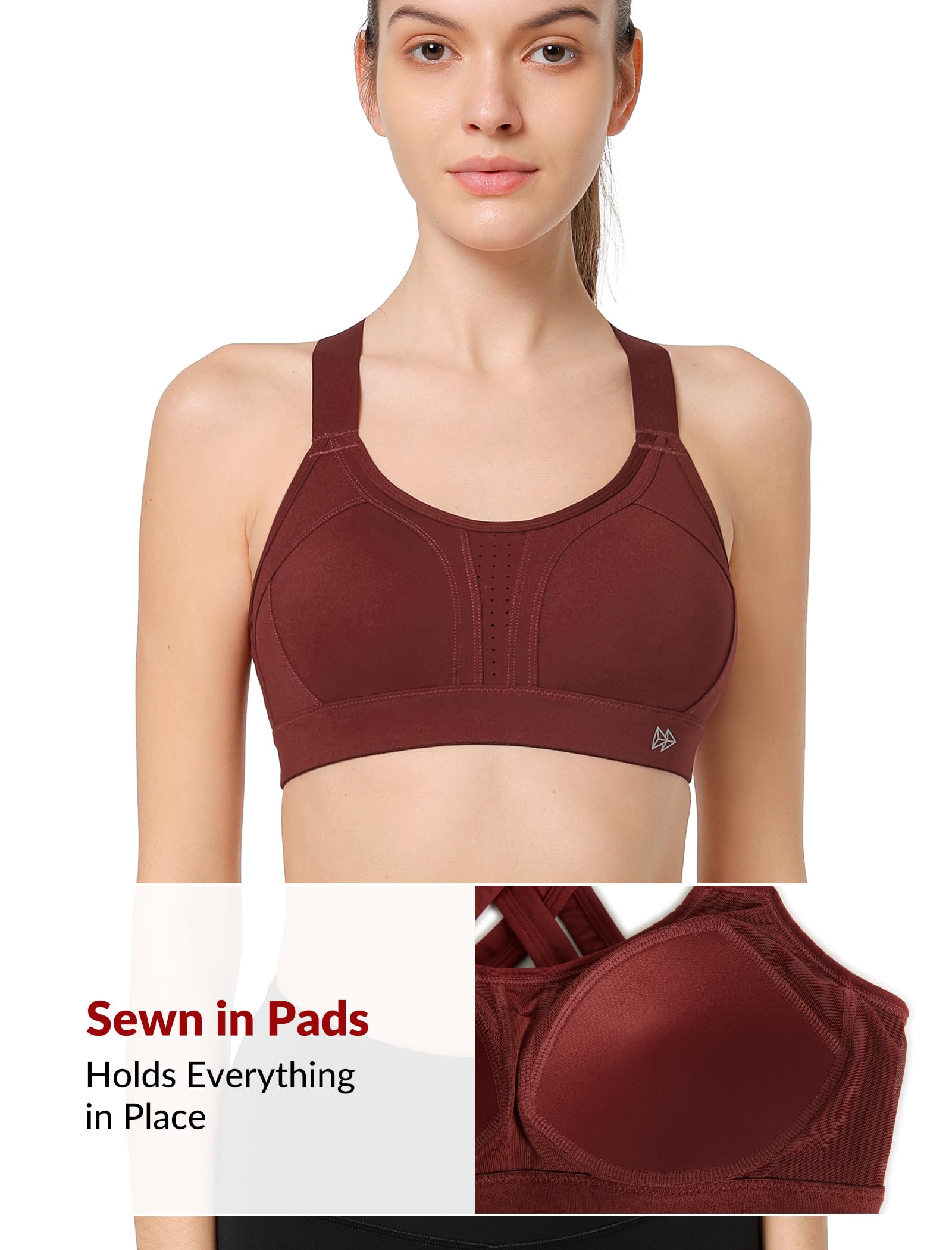 Yvette Power Adjustable Cross Back Padded Running Bra Allenamento Donna (Pacco da 1)