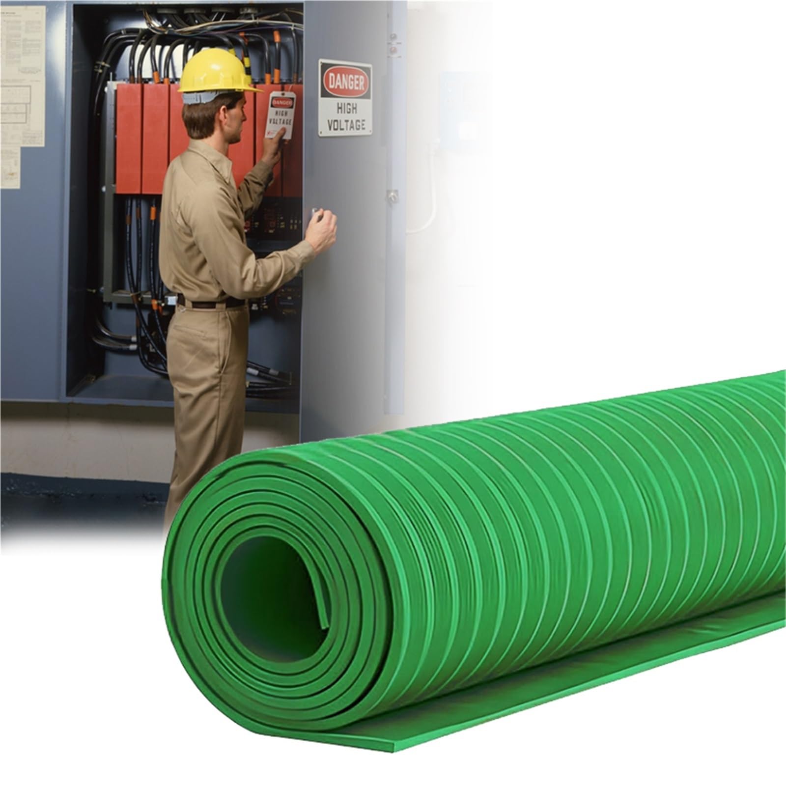 Alfombrilla De Goma Aislante Eléctrica, Alfombrilla Antielectricidad Para Electricistas, Alfombrilla De Protección Contra Descargas Eléctricas.(Green,6mx1mx3mm(20'x3'x1/8"))