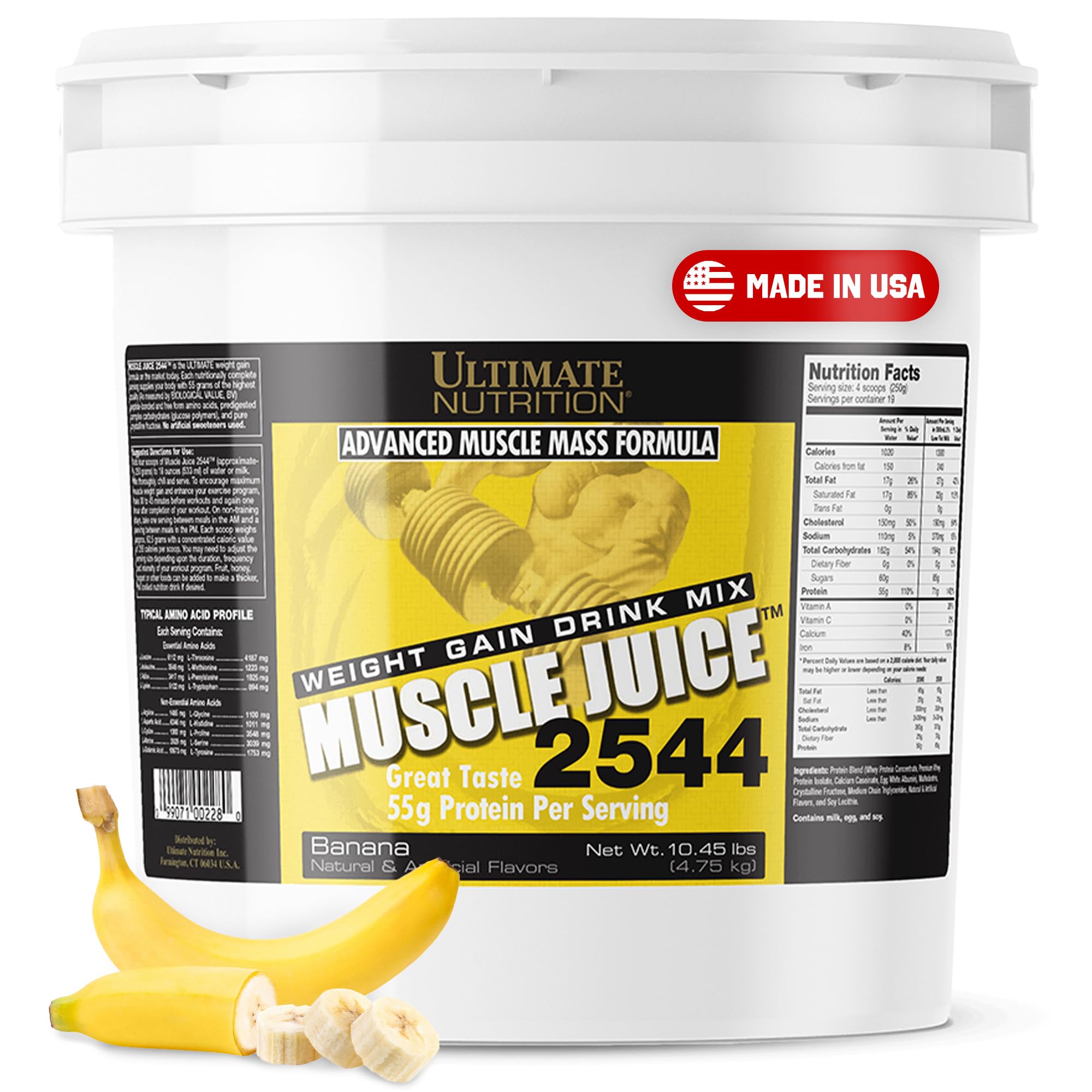 Ultimate NutritionMuscle Juice, Weight Gain Drink Mix - Mass Gainer Workout Powder for Men & Women - Supplement for Lean Muscle Growth & Immune Support with 55g Protein - Banana, 10.45lb