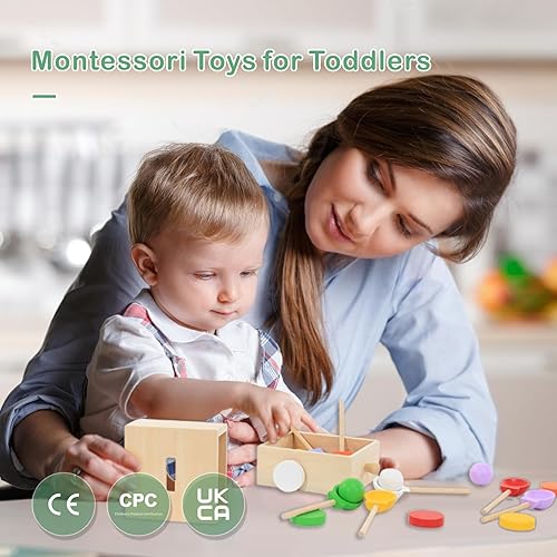 Miniatura 5 de Juguetes Montessori 2 en 1 incluyendo caja de permanencia de objetos con siete bolas y caja de monedas Montessori clasificación de formas de color,