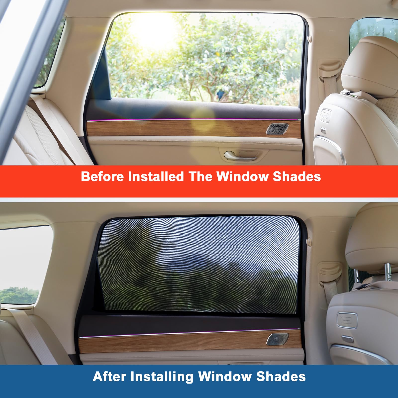 Car Rear Side Window Shades, Breathable Window Screens Sun Shades Covers for Camping,Fit for 96% of Cars, UV Protection, Anti-Sun Glare, Privacy Protection, 2 Pack - 3