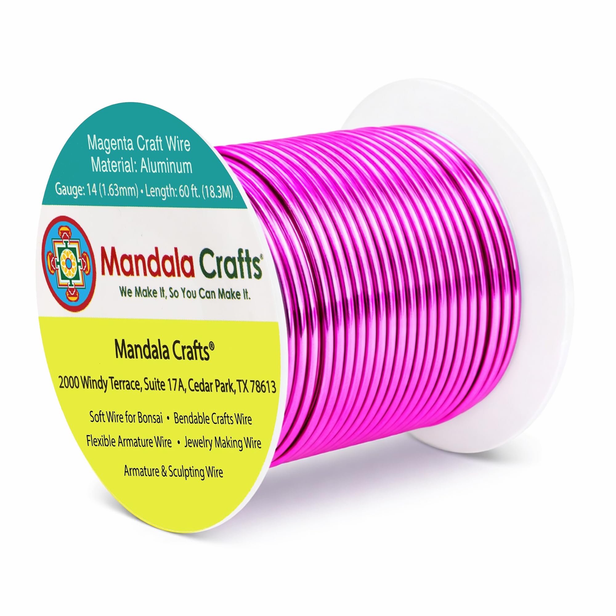 Mandala Crafts 14 Gauge Magenta Anodized Aluminum Craft Wire, 60 FT