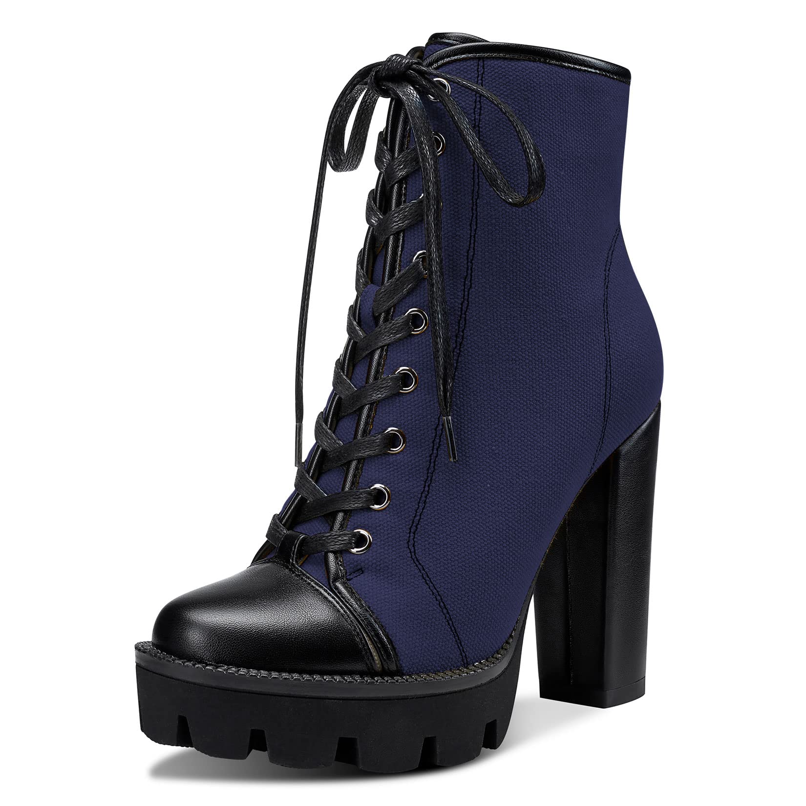 Castamere Womens High Heel Platform Lace Up Booties Chunky Heel Ankle Boots With Zipper Round Toe 12CM Heels
