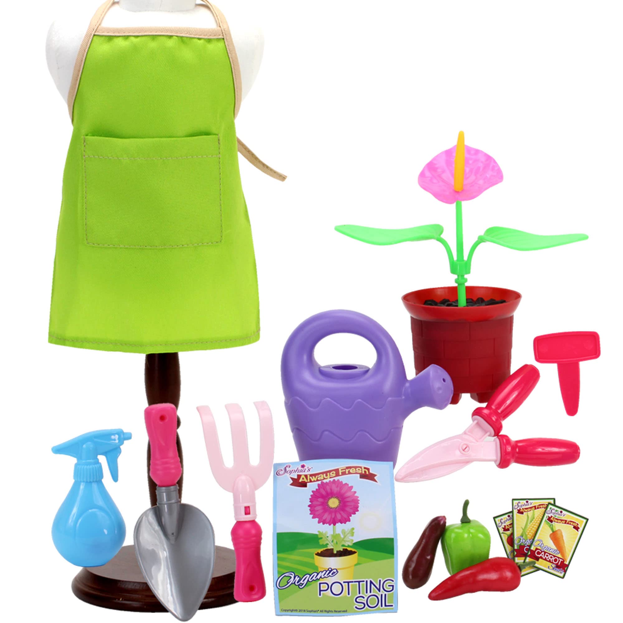 Sophia's 16 Piece Smithsonian STEM Career Collection Horticulturist Garden Set for 18" Dolls, Multicolor