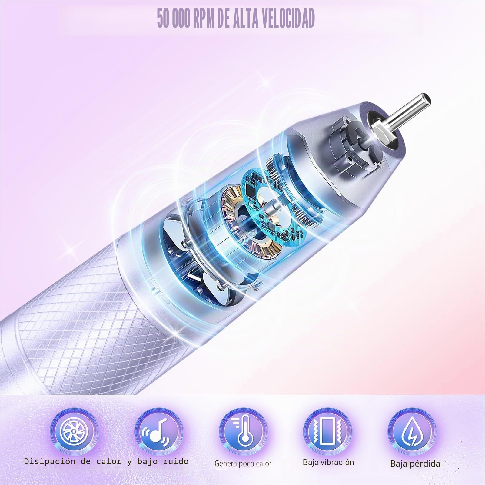 Taladro eléctrico para uñas profesional de 50000RPM, taladro eléctrico de eliminación rápida, taladro de uñas portátil recargable de 6000mAh para uñas acrílicas y de gel, pulido para manicura