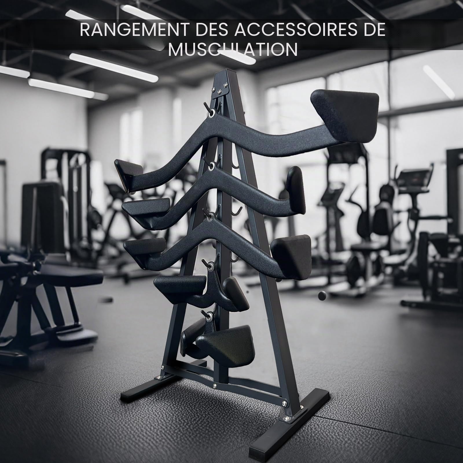 Rack de rangement pour accessoires de traction latte, organiseur mural avec crochets robustes, étagère d'accessoires de gym en acier pour fixation de câbles