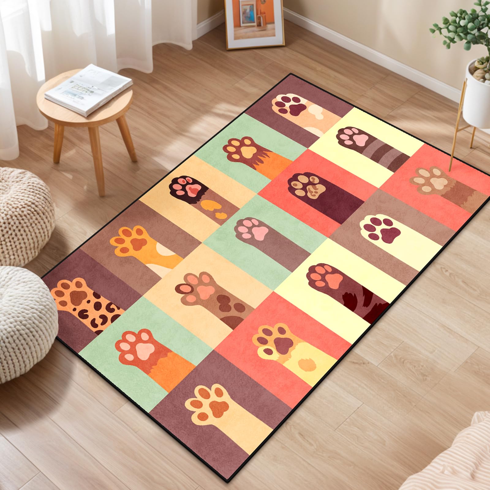 Lacut Cute Cat Claw Area Rug for Bedroom, Non Slip Entrance Rugs Washable Floor Mat with cat Claw Design, Soft Velvet Pet Mat for Bathroom Bedroom