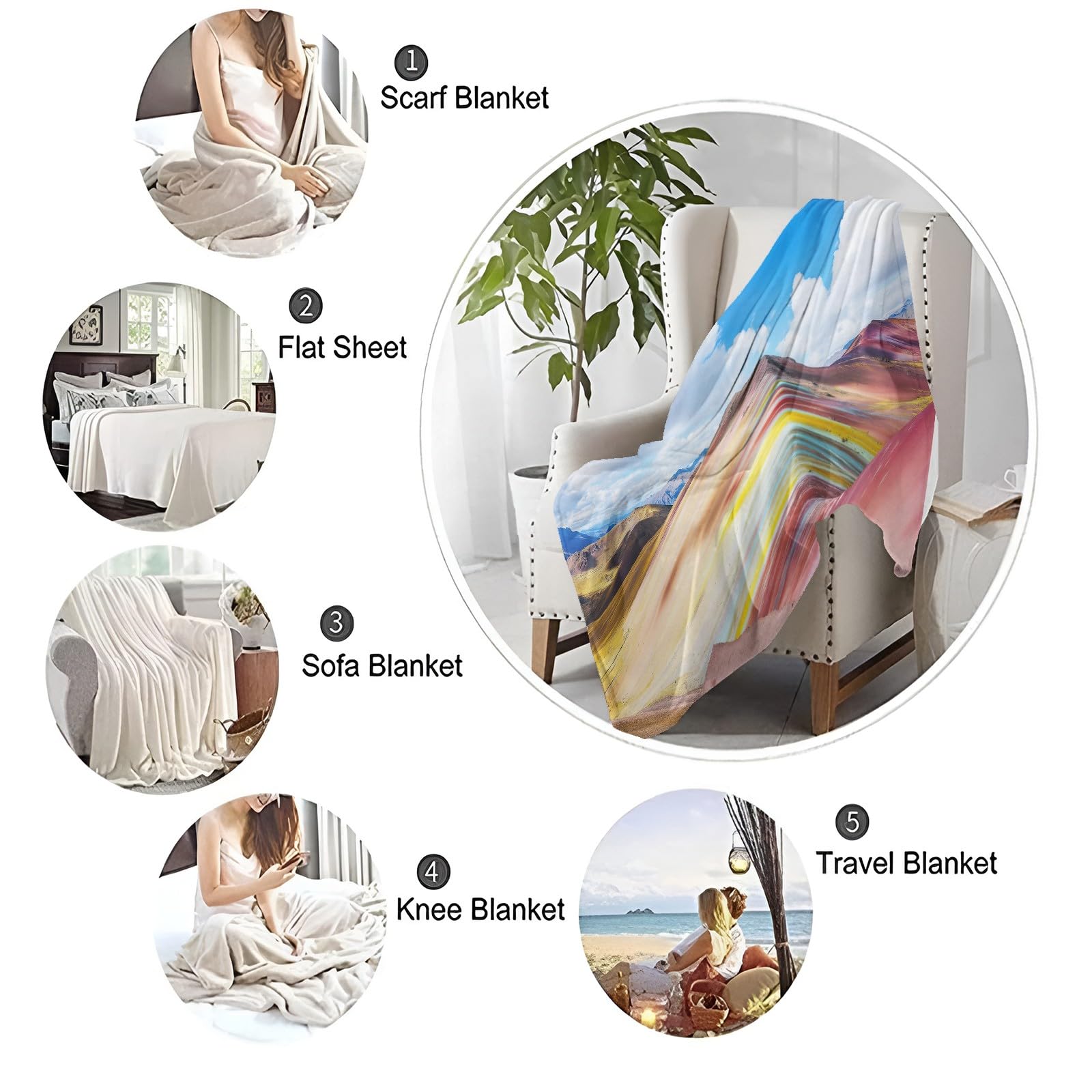 Générique Couverture Polaire 180x200 cm Andes Péruviennes Montagnes Arc Ciel Plaid Couverture Sherpa en Microfibre Douce, Couverture en Flanelle Chaude Et Confortable, 3D Jeté de Canapé