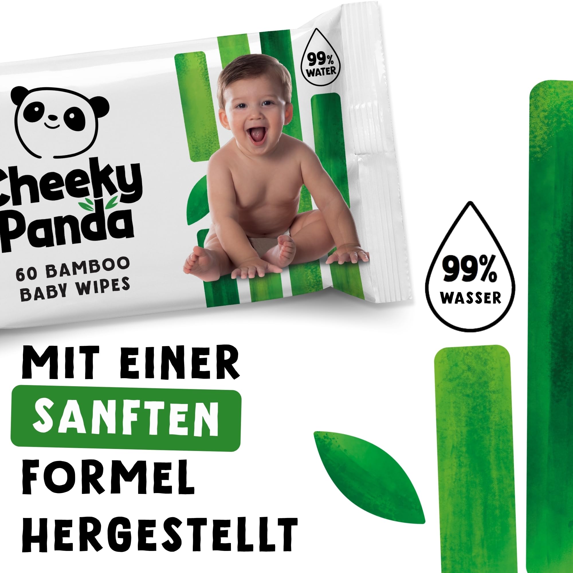 The Cheeky Panda 1536 Baby-Feuchttücher aus Bambus, biologisch abbaubar, Multipack, 24 Packungen