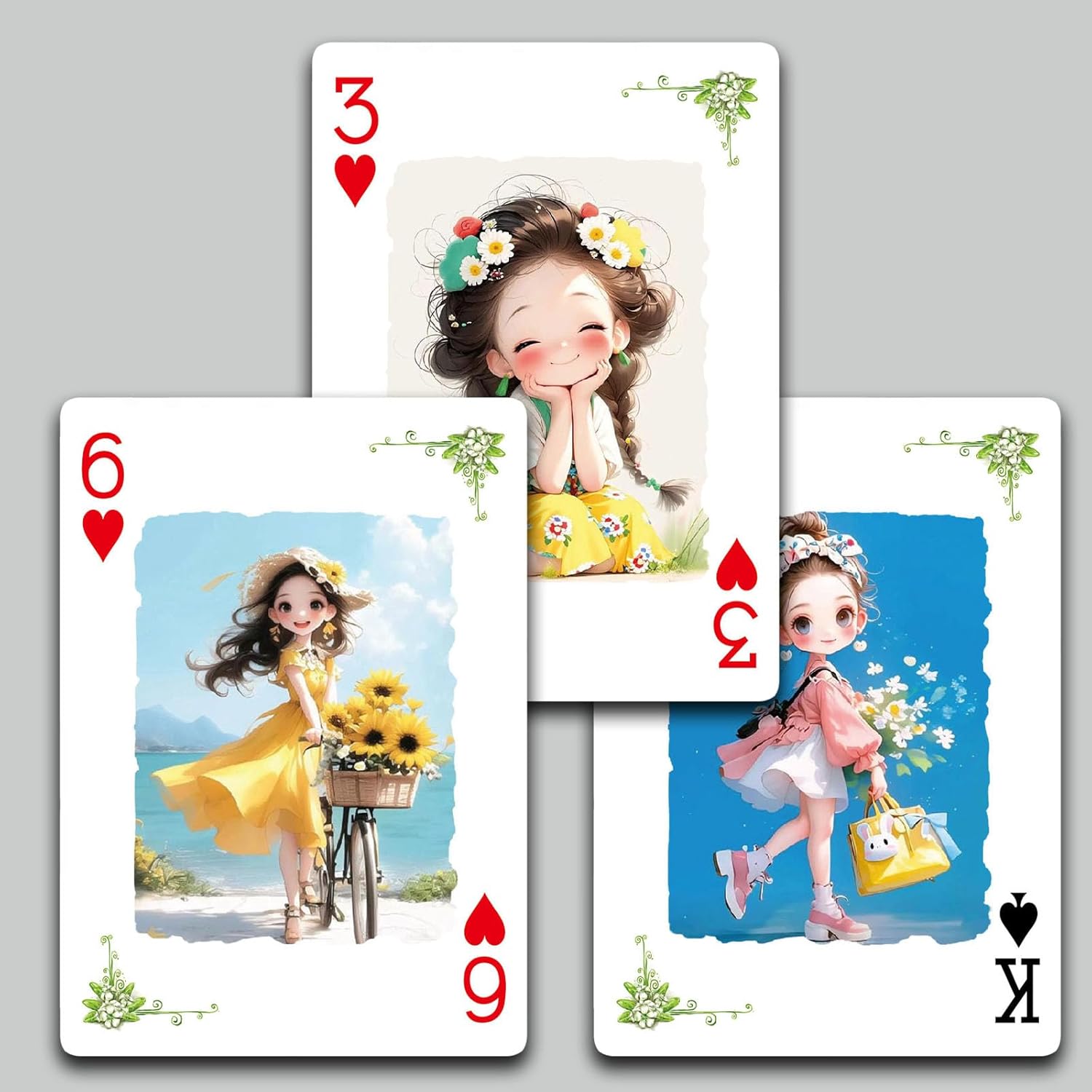 Sunshine Girl Themed Playing Cards, 54 Unique Designs Deck of Cards, Poker Cards, International Standard Size, Suitable for Travel, Party Entertainment.(Warm Color)