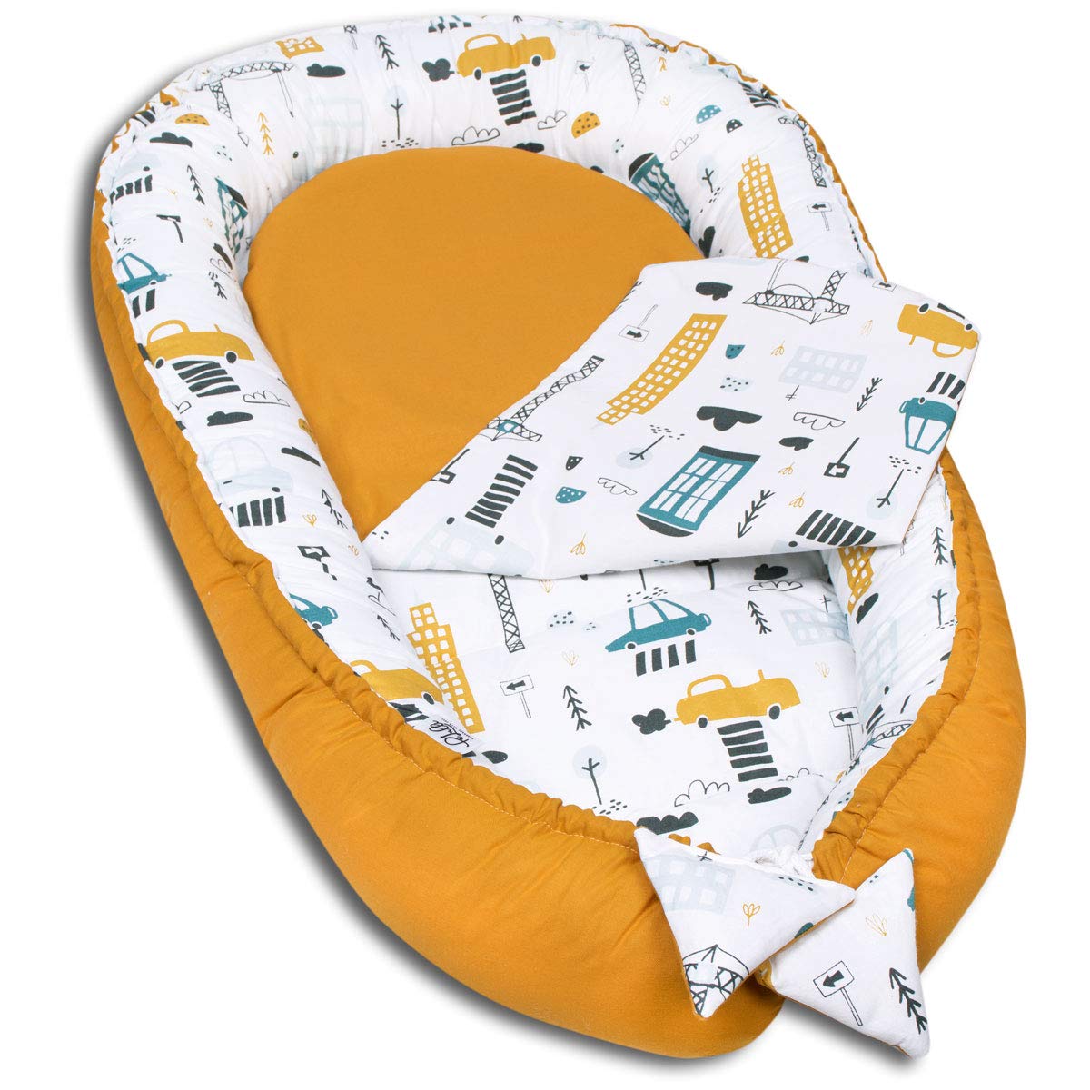 PaLulli Nid bébé, nid Douillet Multifonctionnel avec Matelas supplémentaire Moelleux, Cocon, nid, lit bébé, lit de Voyage pour Nouveau-né, 100% Coton Oeko-TEX, Made in The EU (The Cars)