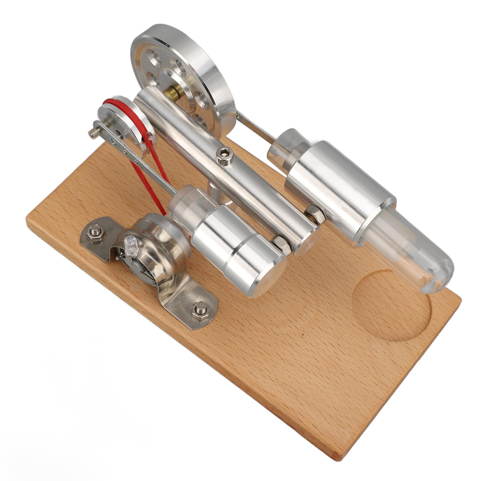 Motor Stirling, Iluminación LED Alimentada por Alcohol Modelo de Motor Stirling de Fácil Operación, Generador de Electricidad con Cuerpo de Aleación de Aluminio de Madera de Pino para