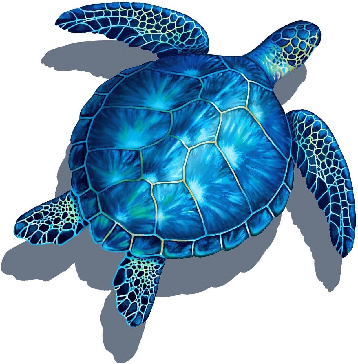 Sea Turtle Porcelain Swimming Pool Mosaic (11" x 11" with Shadow, Blue)