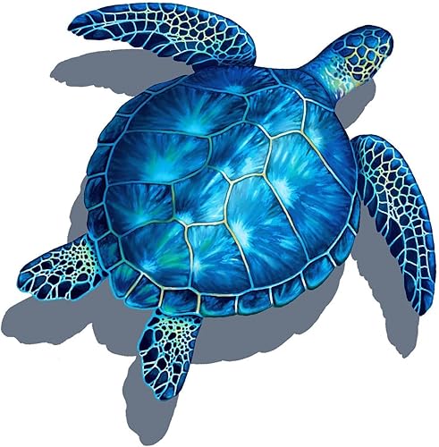 Miniatura 10 de Mosaico de porcelana de tortuga marina para piscina (11 x 11 pulgadas con sombra, azul) Azul,Verde,Marrón