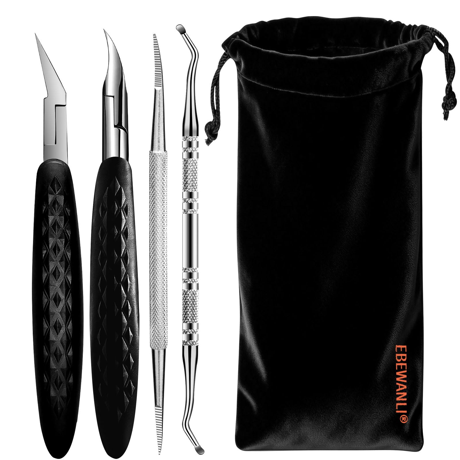 EBEWANLI Fußnagelschere für Dicke Nägel, Nagelzangen für Fußnägel Profi | 5-Teiliges Edelstahl Nagelknipser Set für Dicke und Eingewachsene Nägel, Groß Pediküre Set, Rutschfester Nagelscheren