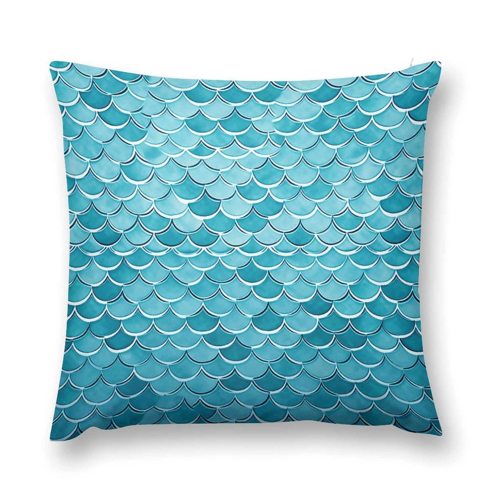 VstaDank Blue Waves Squama Mermaid Scale Throw Pillow Cover with Hidden Zipper Farmhouse Couch Pillow Cover Cozy Soft Short Plush Cushion Case Fashion Square Decorative Pillow Cover for Living Room