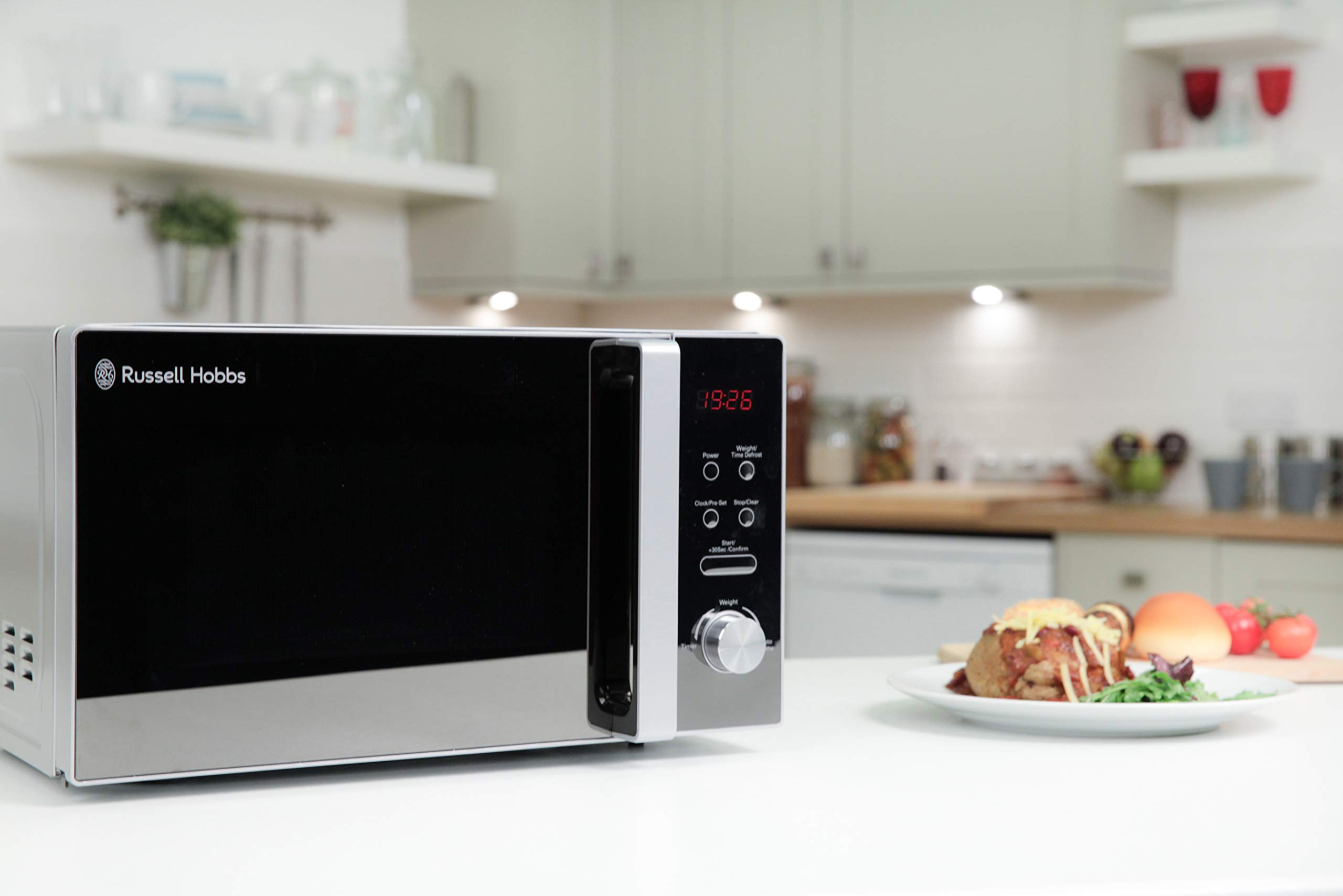 Russell Hobbs RHM2076S Freistehende kompakte Mikrowelle, 800 W, 20 L, Silberfarben