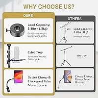 Vista 3 de TONOR Microphone Stand with Tablet Holder, Tripod Boom Arm for Floor, Adjustable Height and Angle, Heavy Duty Stand with Carrying Bag, Smartphone