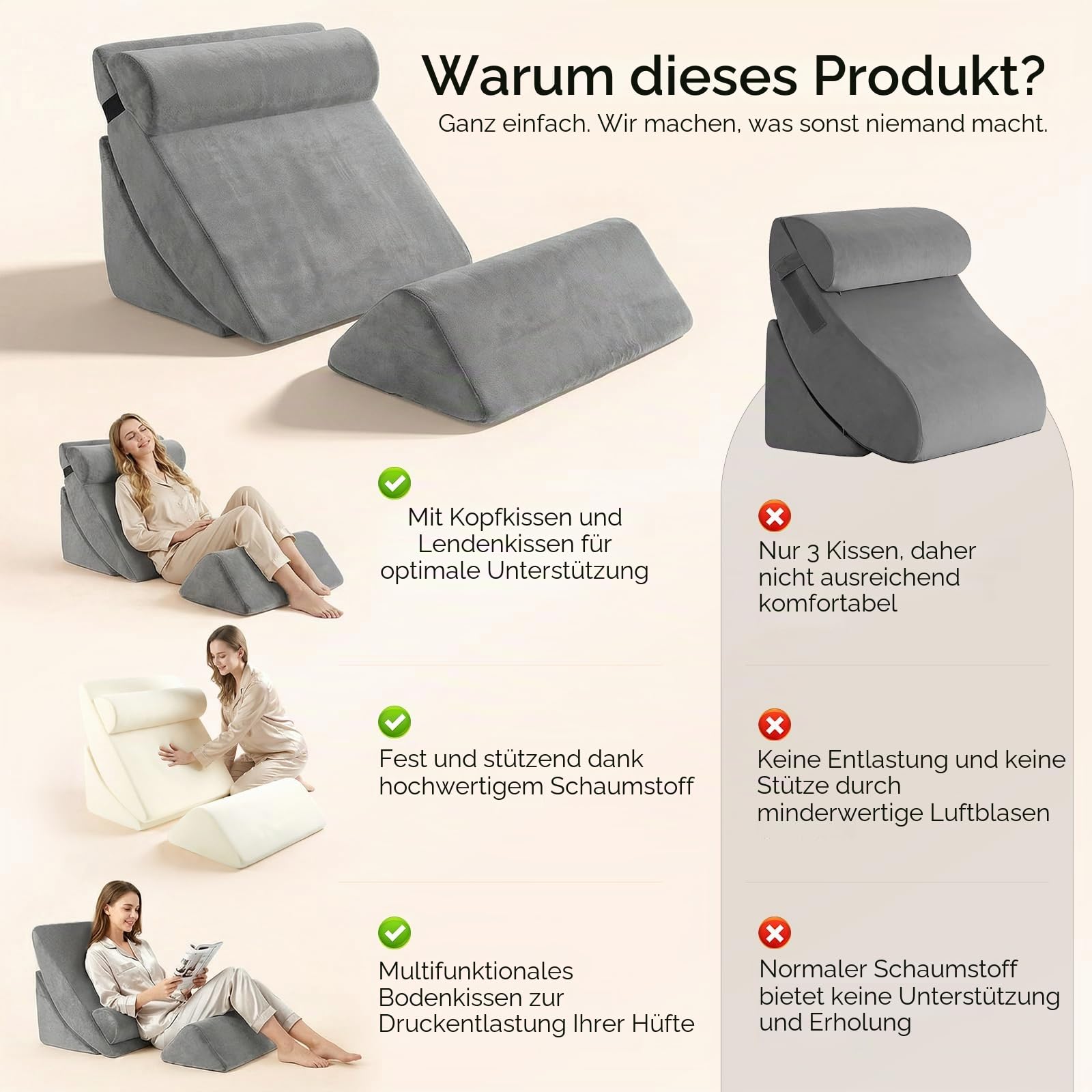 4PCS Orthopädische Bett Keil Kissen Set