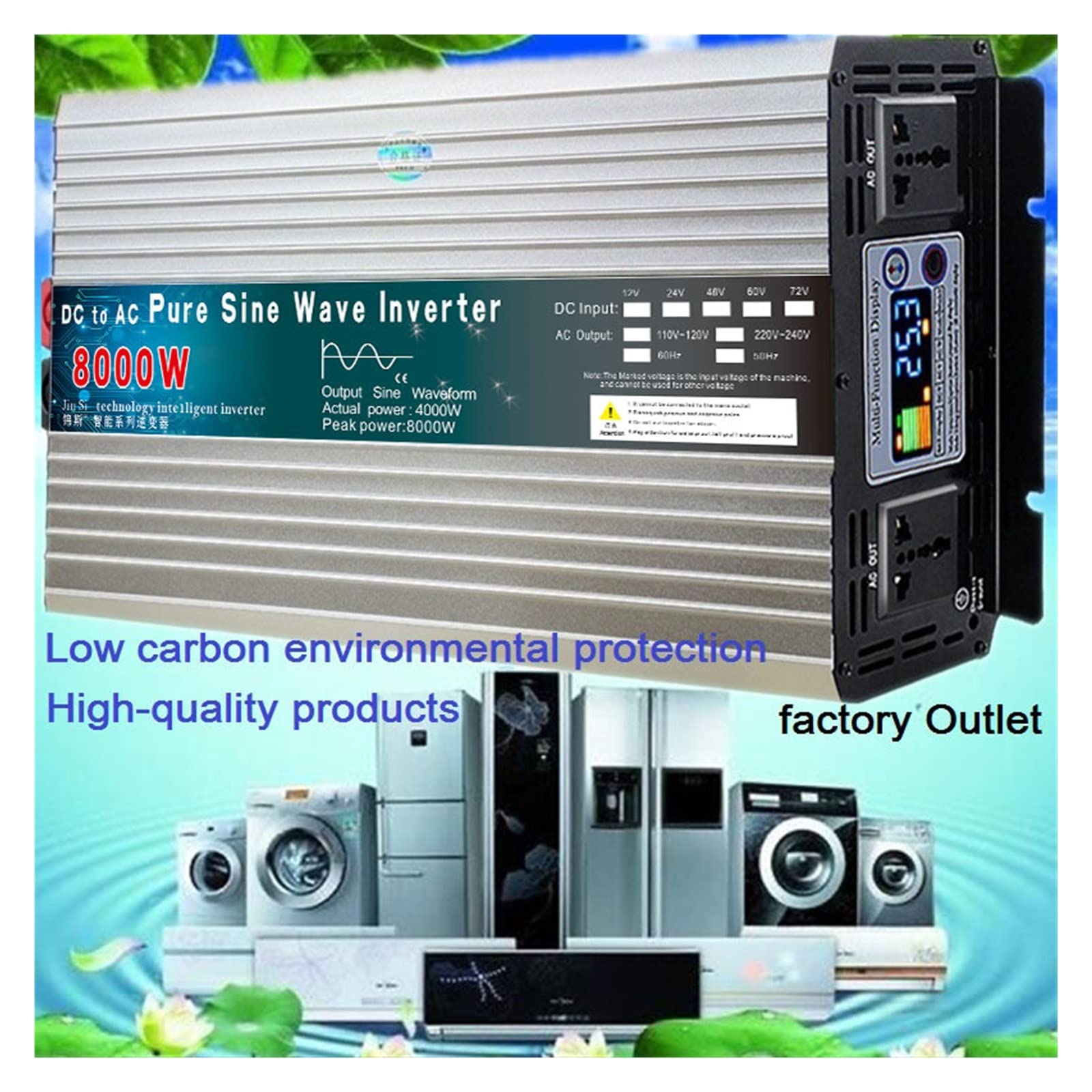 Przetwornica czystej fali sinusoidalnej 12V/24V/48V/60V na 110V 220V 6000W 8000W przetwornik napięcia czysta fala sinusoidalna (48 V 6000 W, 110 V 120 V 60 HZ)