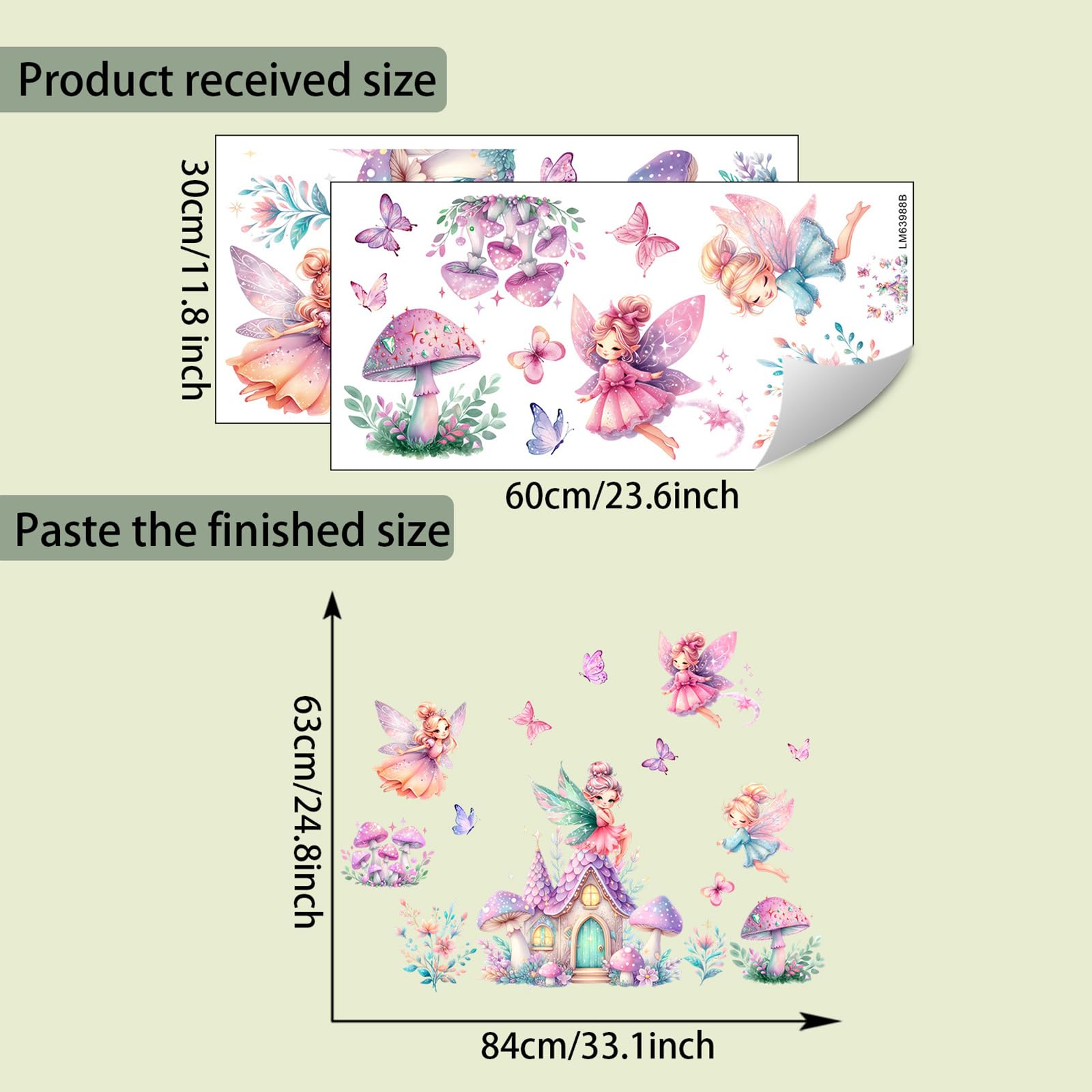 Fairy Garden Wall Stickers for Girls Bedroom, Removable Vinyl Decals with Pink & Purple Mushroom House and Butterflies - Image 4