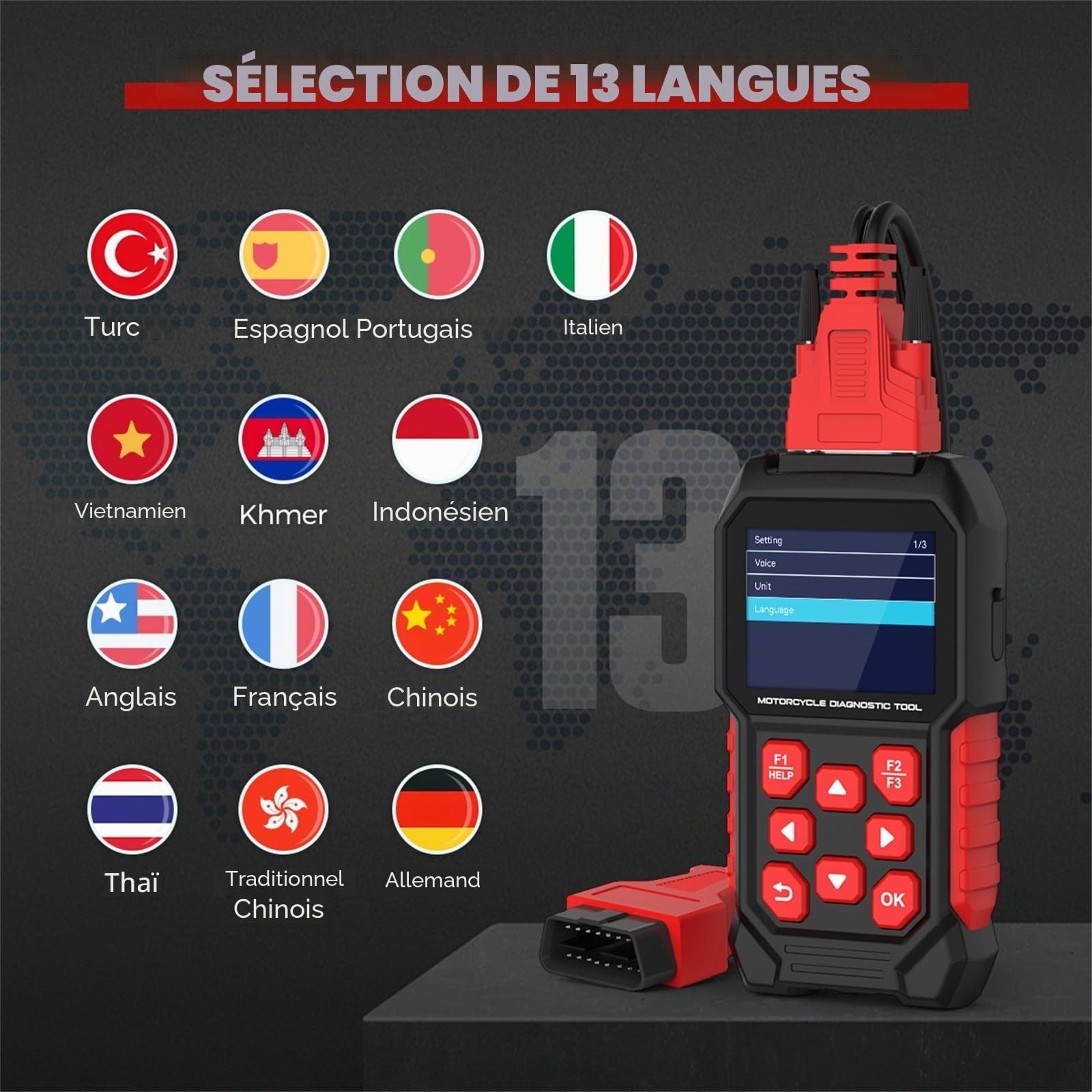 Outil de Mesure de Diagnostic de Moto M4 Lecteurs de Codes de système de Moto Outil d'analyse Compatible pour YAMAHA-2P/HONDA,KAWA-SAKI-1/2/3/4/5/6P,Génération IV-6P/KYMCO/SYM,OBDII
