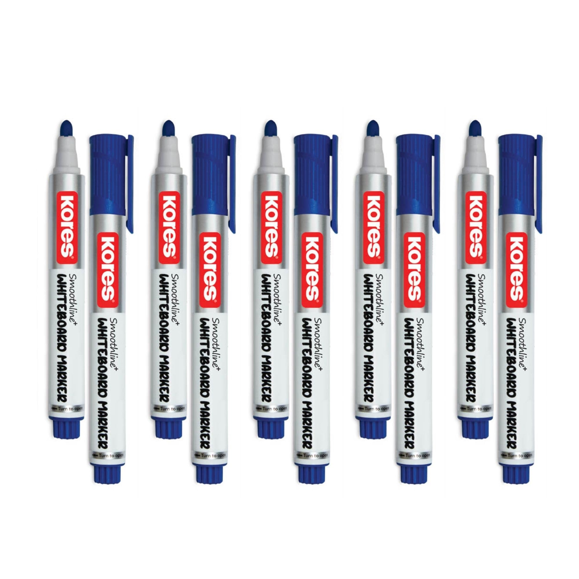 Kores Smoothline+ Blue Whiteboard Marker Pen | Pack of 10 | Refillable, Quick-Dry & Long-Lasting Ink | Non-Toxic, Low Odor | Smooth Writing for School, Office & Home-image-36