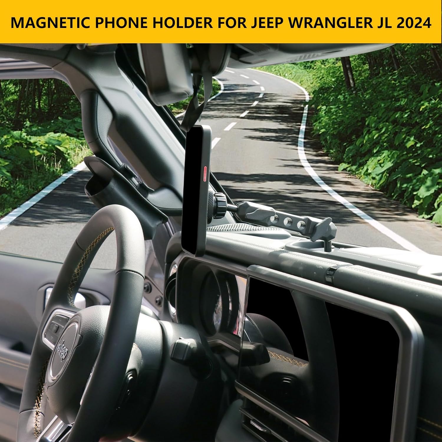 Dash Phone Holder Adjustable Cell Phone Holder for 2024 2025 2026 Jeep Wrangler JL 2/4 Door 4XE, Interior Accessories for Optimal Viewing Angle (Magnetic)