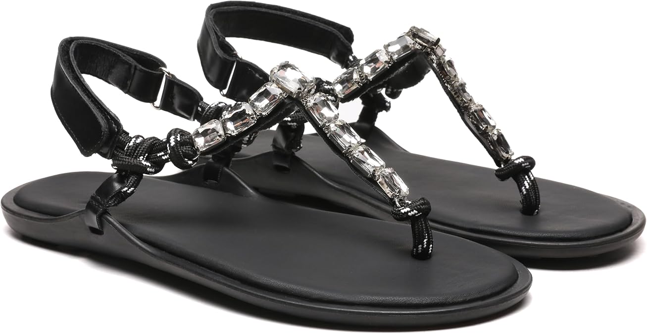 Rope Flip Flop Sandals for Women Adjustable T Strap Slip on Comfortable Thong Sandals Women Dressy