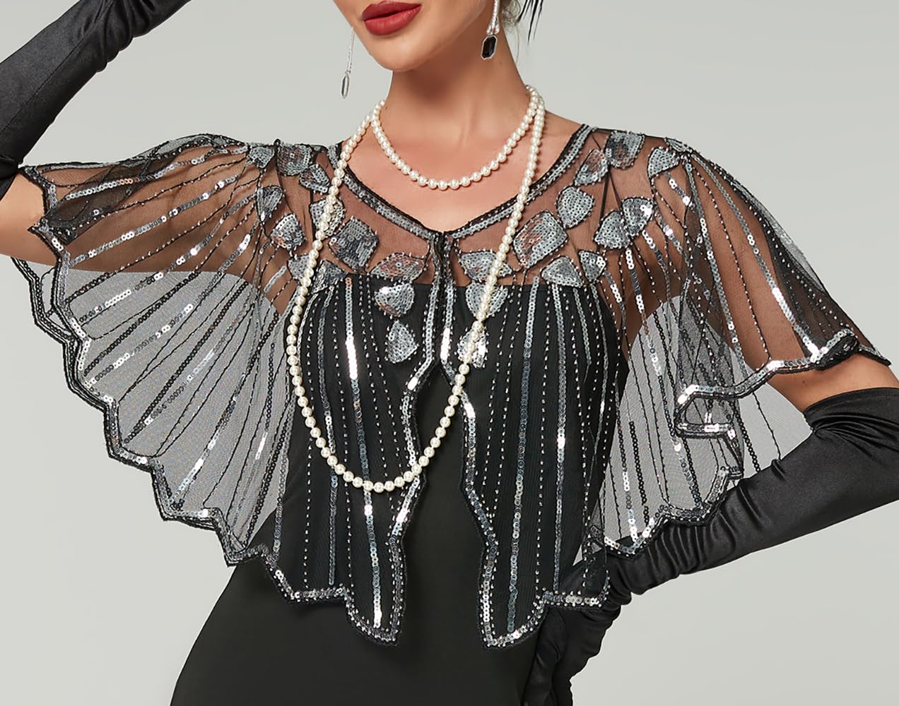 Viloree 1920s-pour Femme Cape Pailleté de Soirée Vintage Châle Art déco de Mariage Accessoires de Flapper Année 20