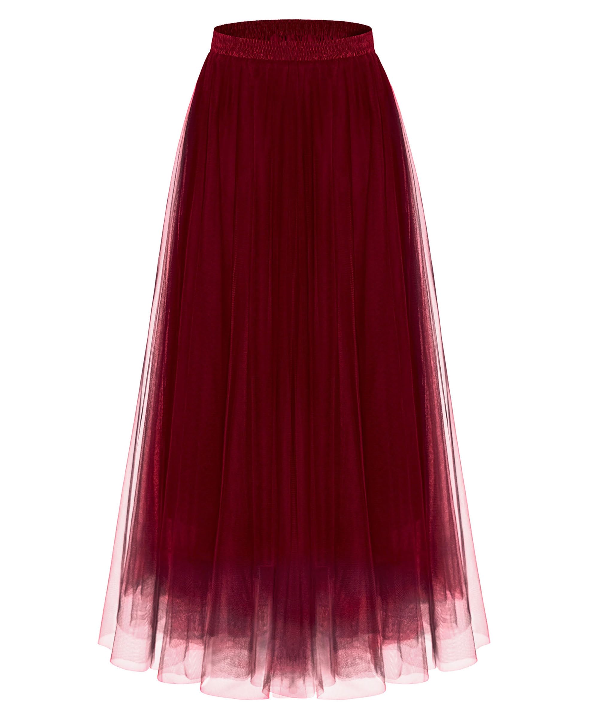 Kingfancy Womens Winter Skirts 2 Layered Tulle Tiered Long Skirts Elastic Waist A-Line Midi Skirts