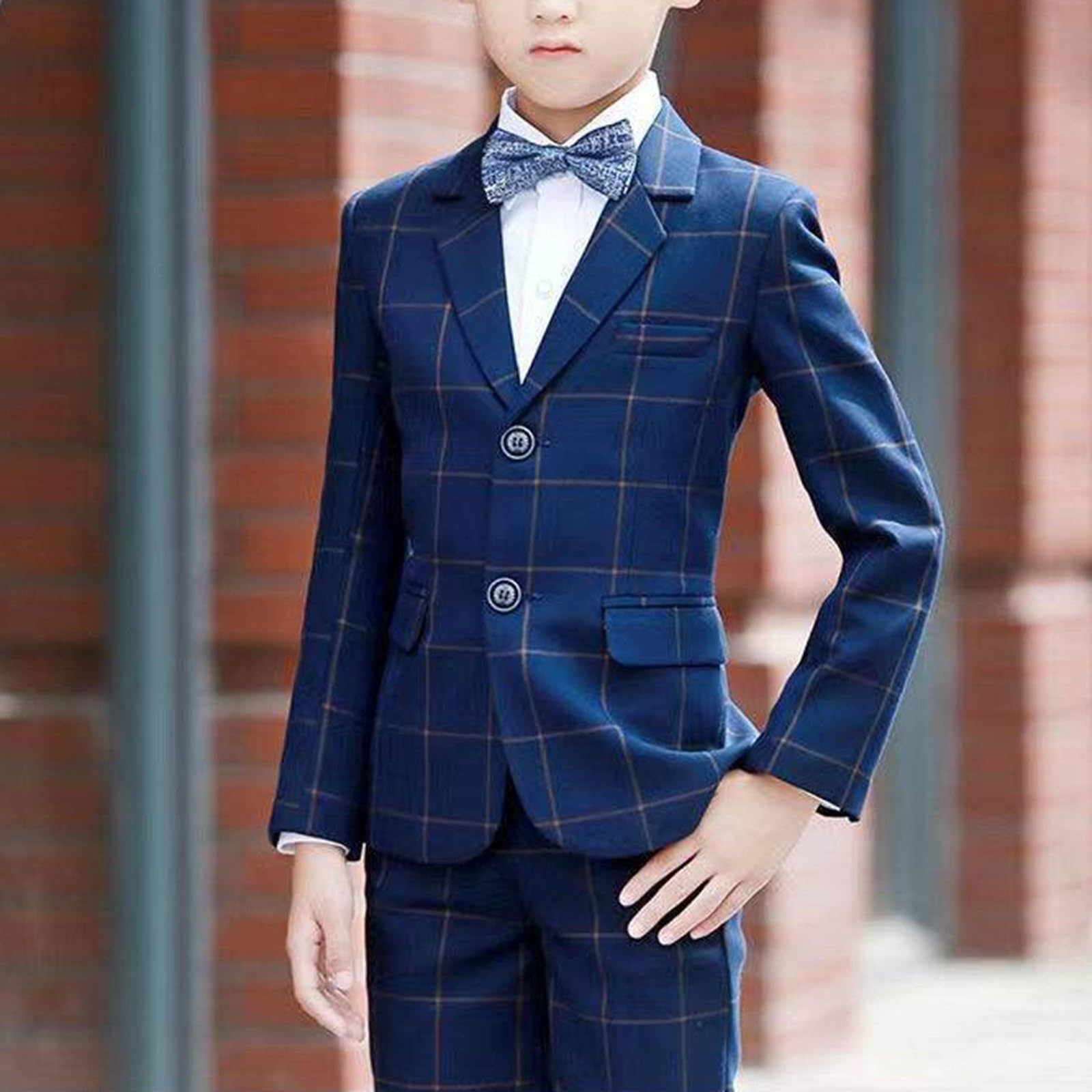Traje de caballero para niños, traje formal de chaleco de manga larga con botones, pantalones, chaqueta, chaleco y pajarita, conjunto de 5 piezas, uniforme escolar, ropa de primavera