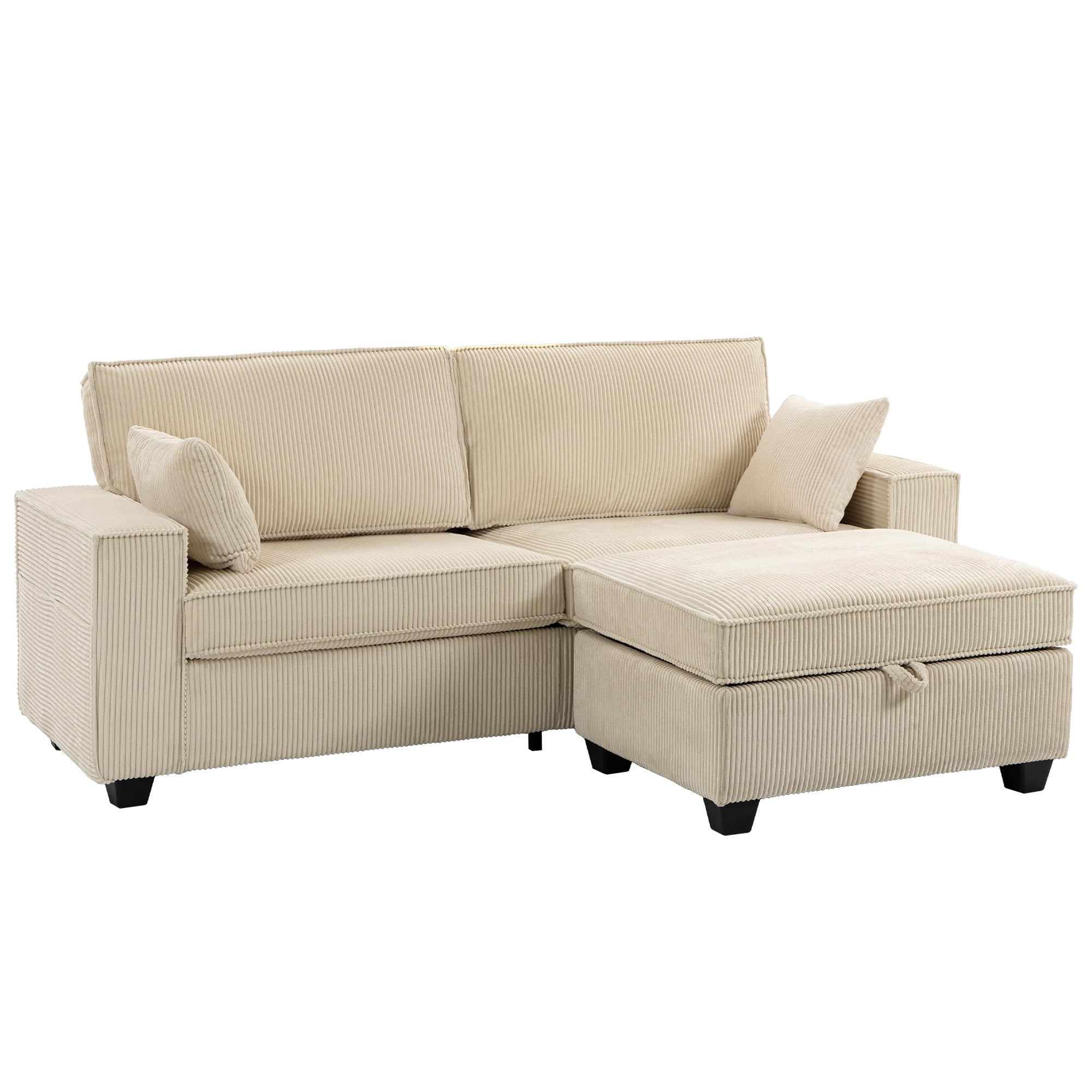 HOMCOM Ecksofa 216 cm L-Form mit Umkehrbarem Aufbewahrungshocker Beige