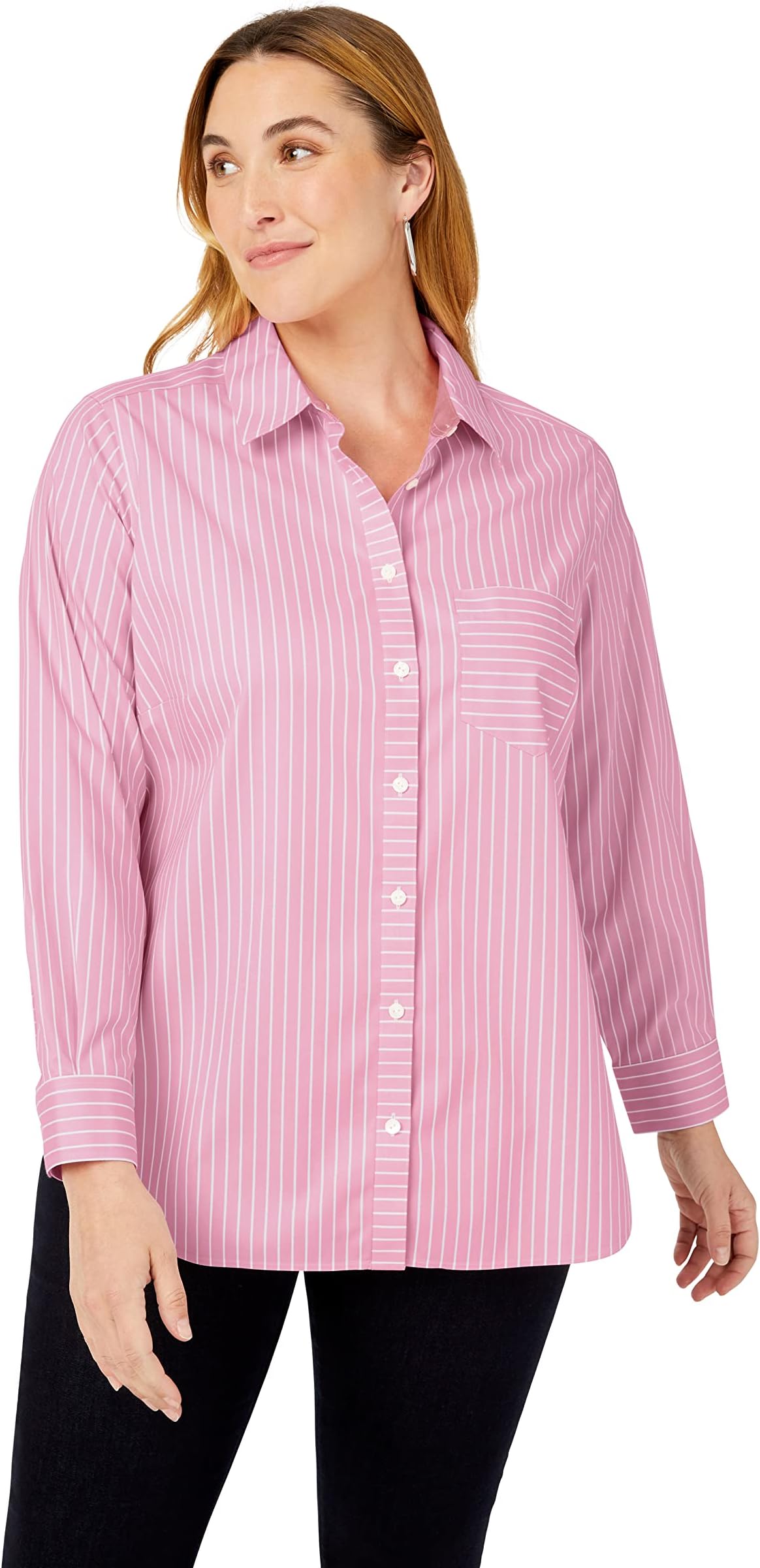 FoxcroftWomen's Boyfriend Long Sleeve Stripe Blouse