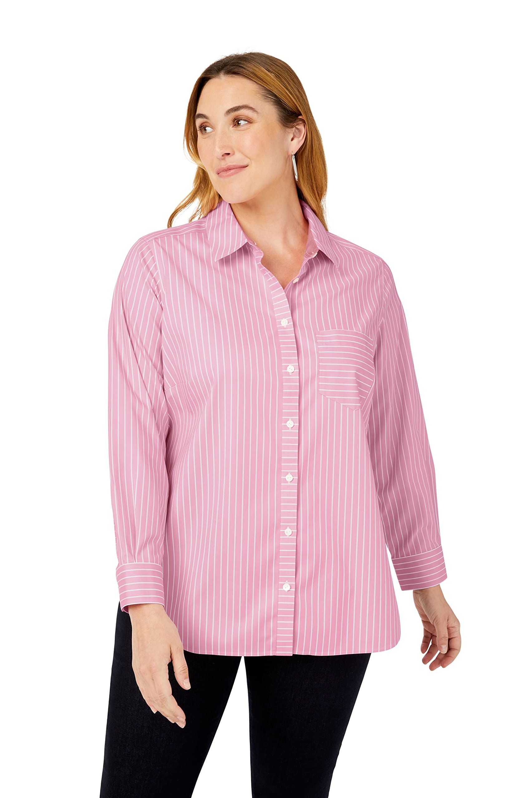 FoxcroftWomen's Boyfriend Long Sleeve Stripe Blouse