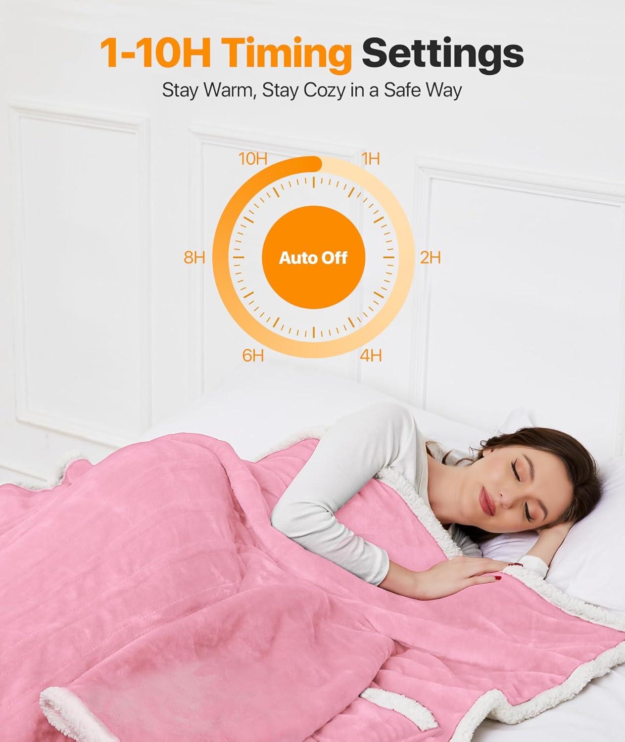 Portable Heated Blanket - Wearable Heated Blanket Throw with Foot Pockets, Sleeves Flannel Sherpa Wearable Blanket 8 Heating Levels & Timer Snuggle Blankets for Home Office-50*70" Pink Robes for Women - Image 6