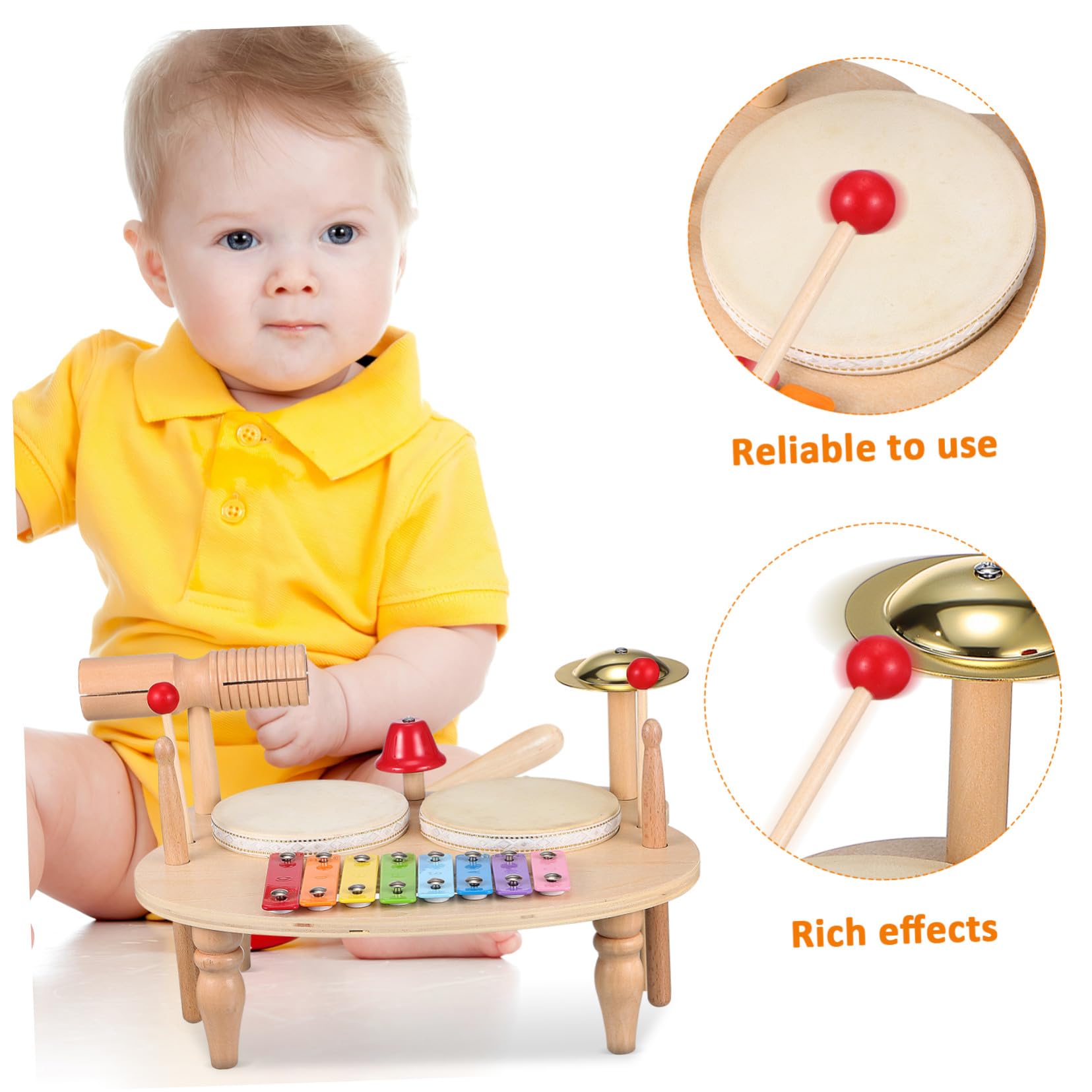 Mikikit Percusión Infantil de Madera con Xilófono y Pandereta Instrumento Musical Educativo para Regalo Colorido y Seguro Sonido Claro y Variedad de Tonos